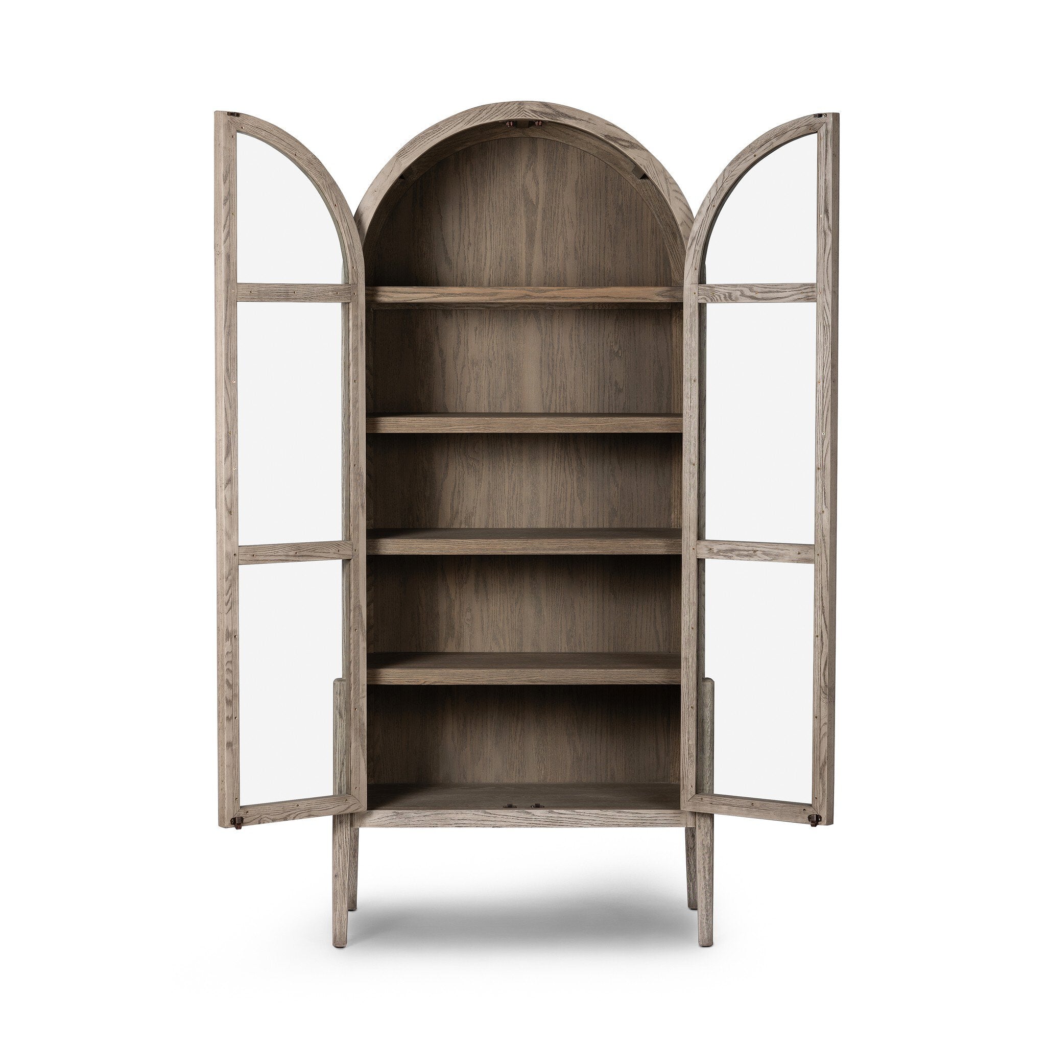 Four Hands Tolle Cabinet — Rustic White Solid-Warm Natural Oak Veneer-Antique Brass