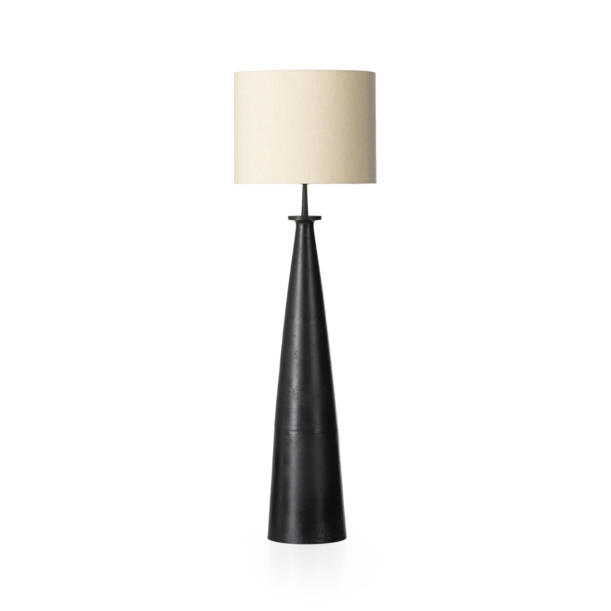 Four Hands Innes Floor Lamp — Matte Black Cast Aluminum-Light Beige