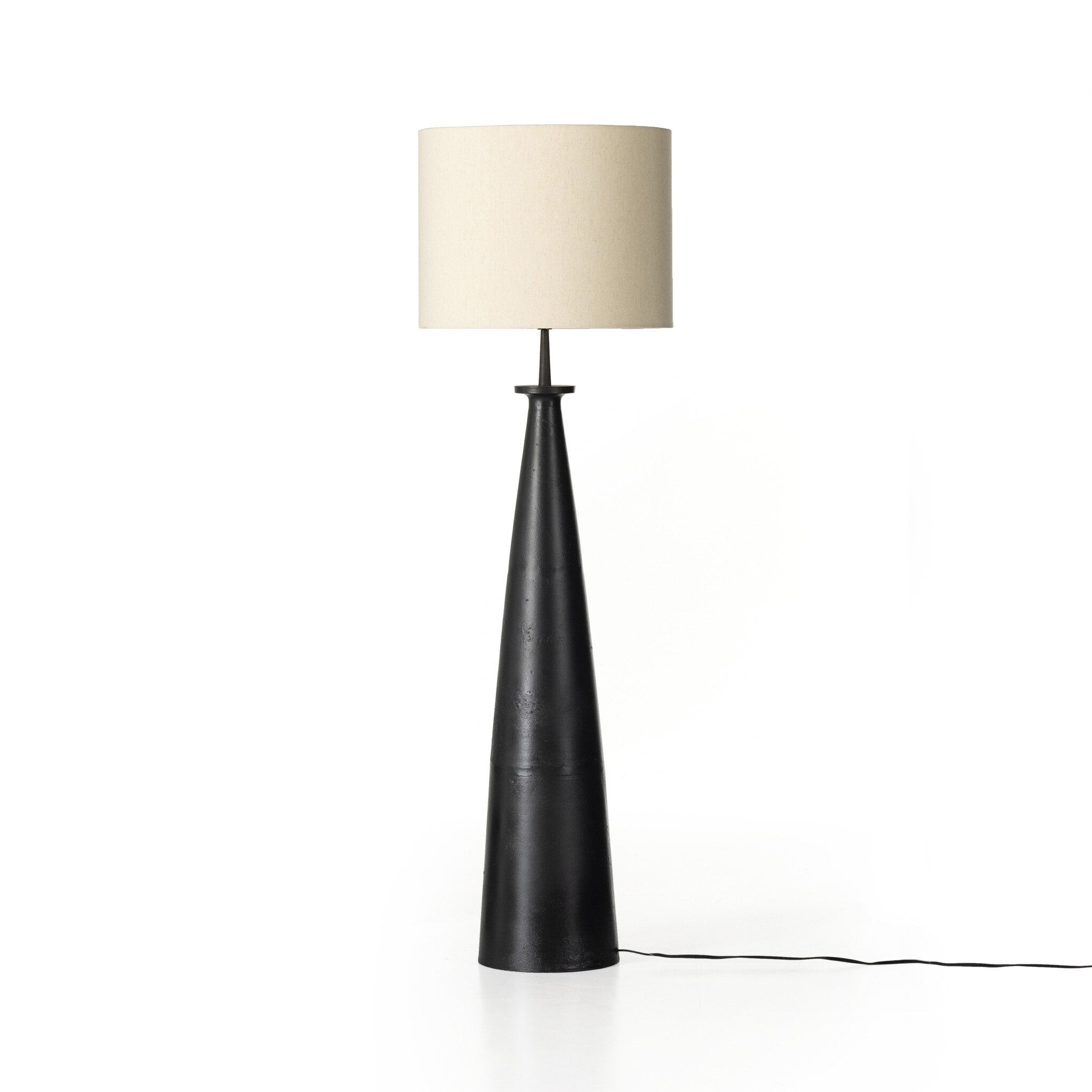 Four Hands Innes Floor Lamp — Matte Black Cast Aluminum-Light Beige