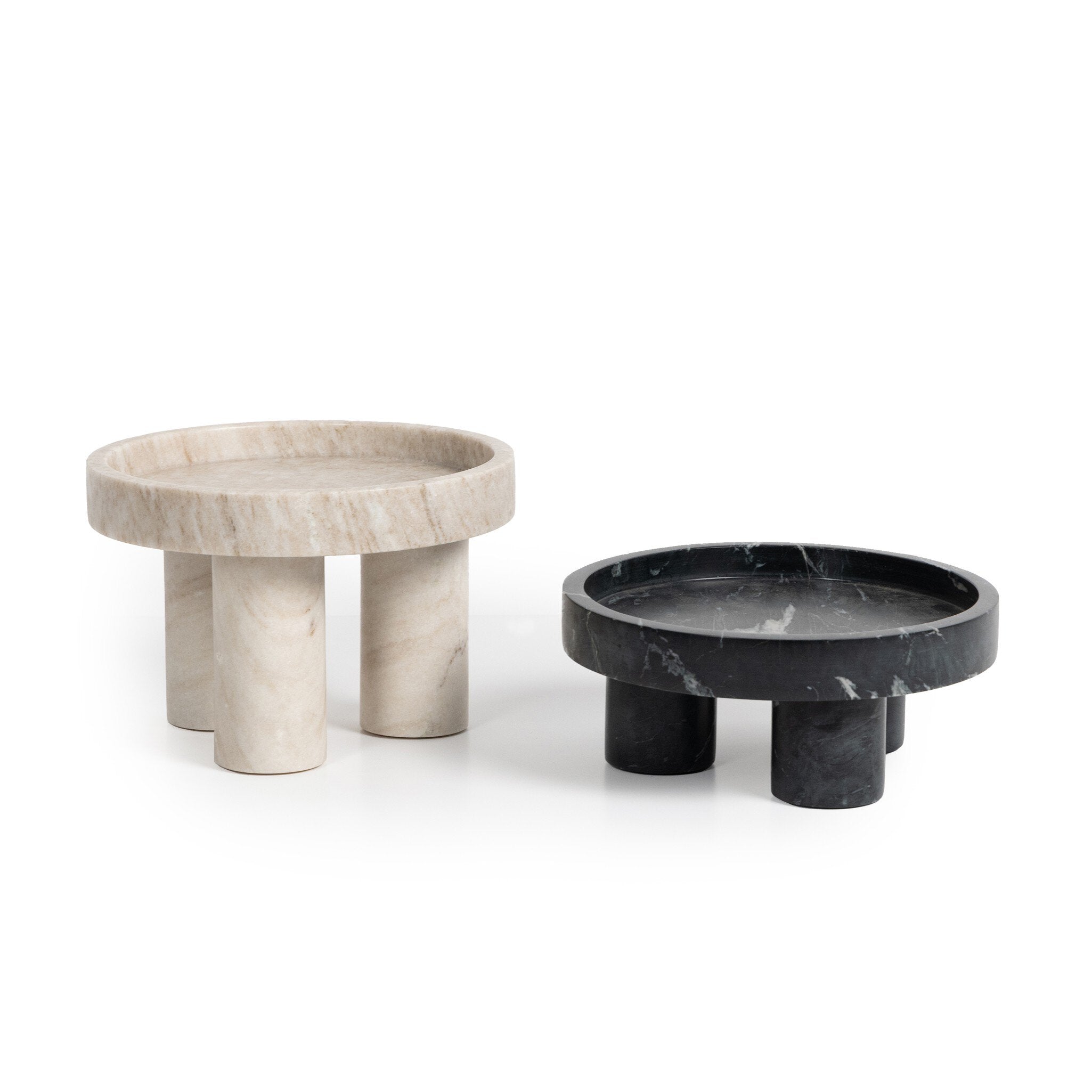 Four Hands Kanto Bowls, Set Of 2 — Black Marble-Antique White Marble