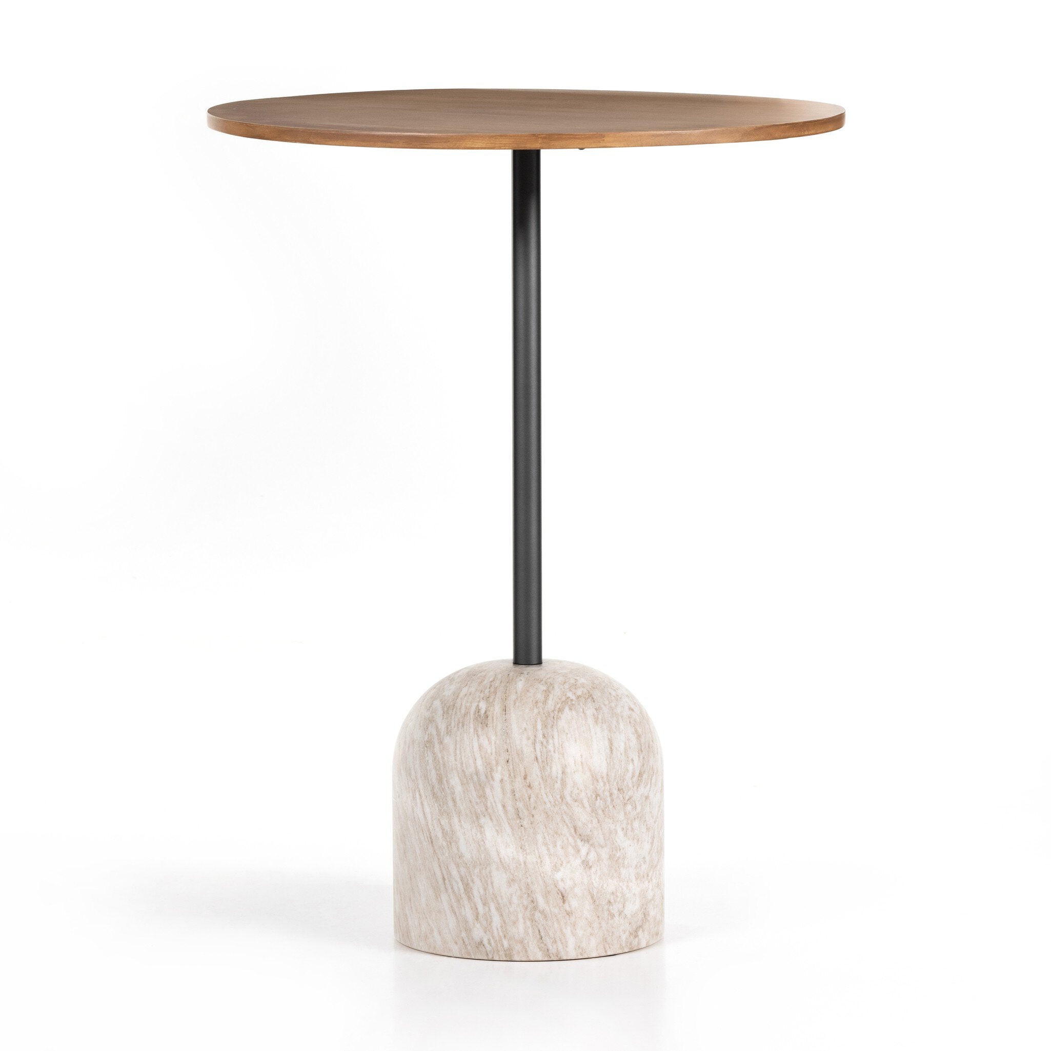 Four Hands Faye Bar + Counter Table — Dark Natural Oak-Antique White Marble-Dark Gunmetal-Bar