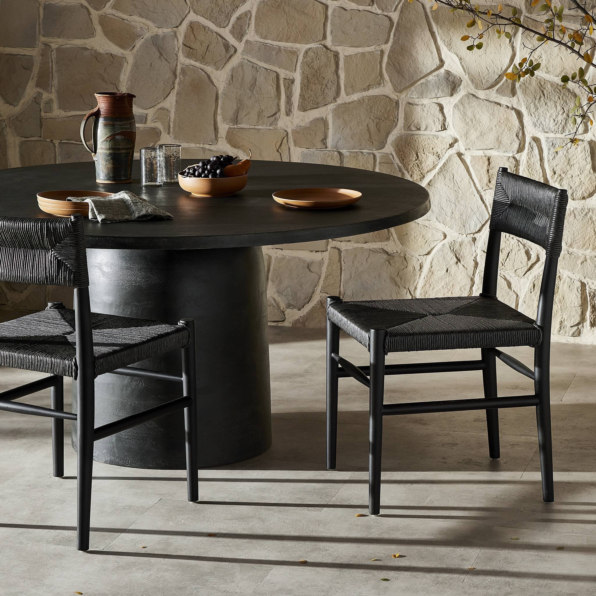 Four Hands Lomas Outdoor Dining Chair — Black Teak-Vintage Coal