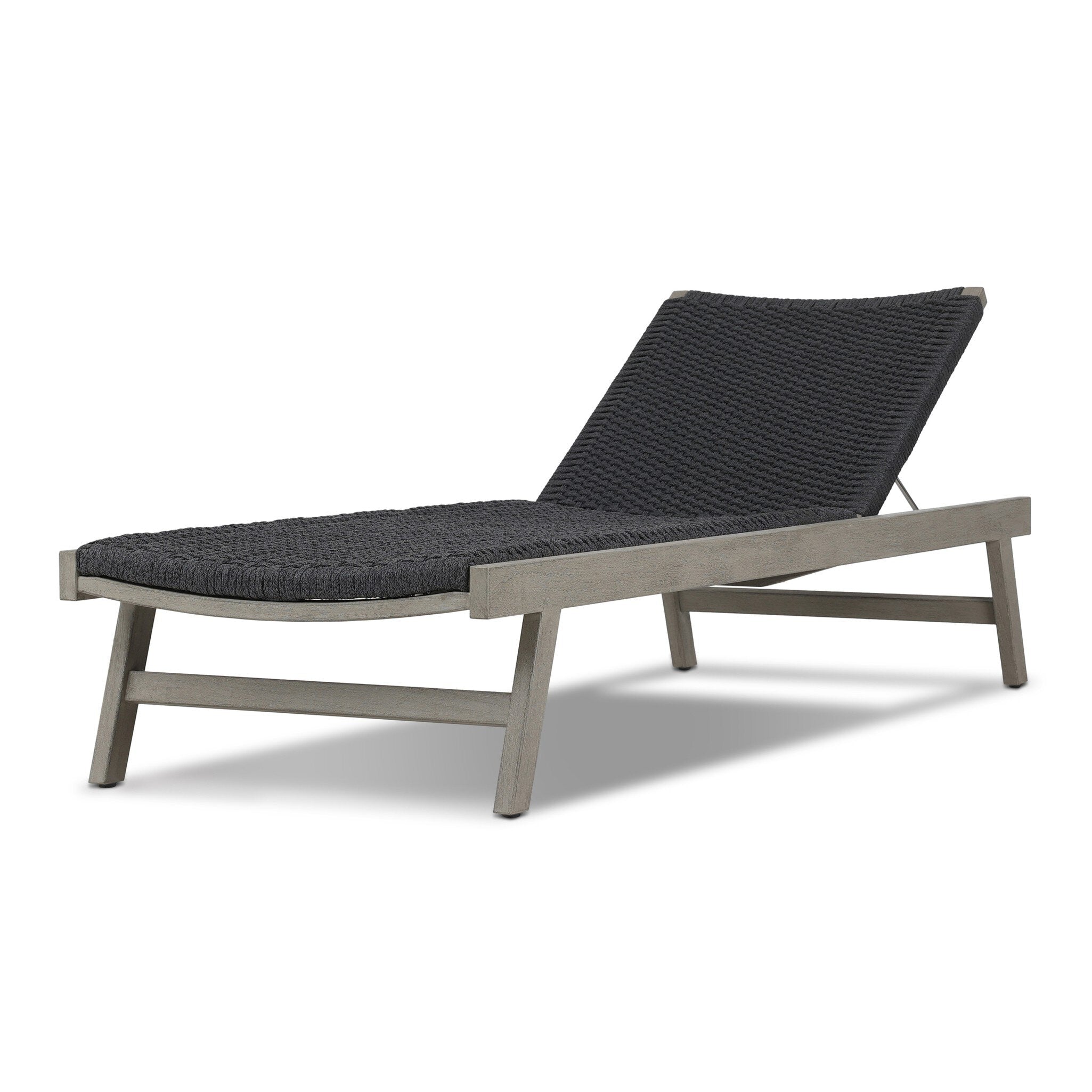 Four Hands Delano Outdoor Chaise — Weathered Grey-FSC-Thick Dark Grey Rope