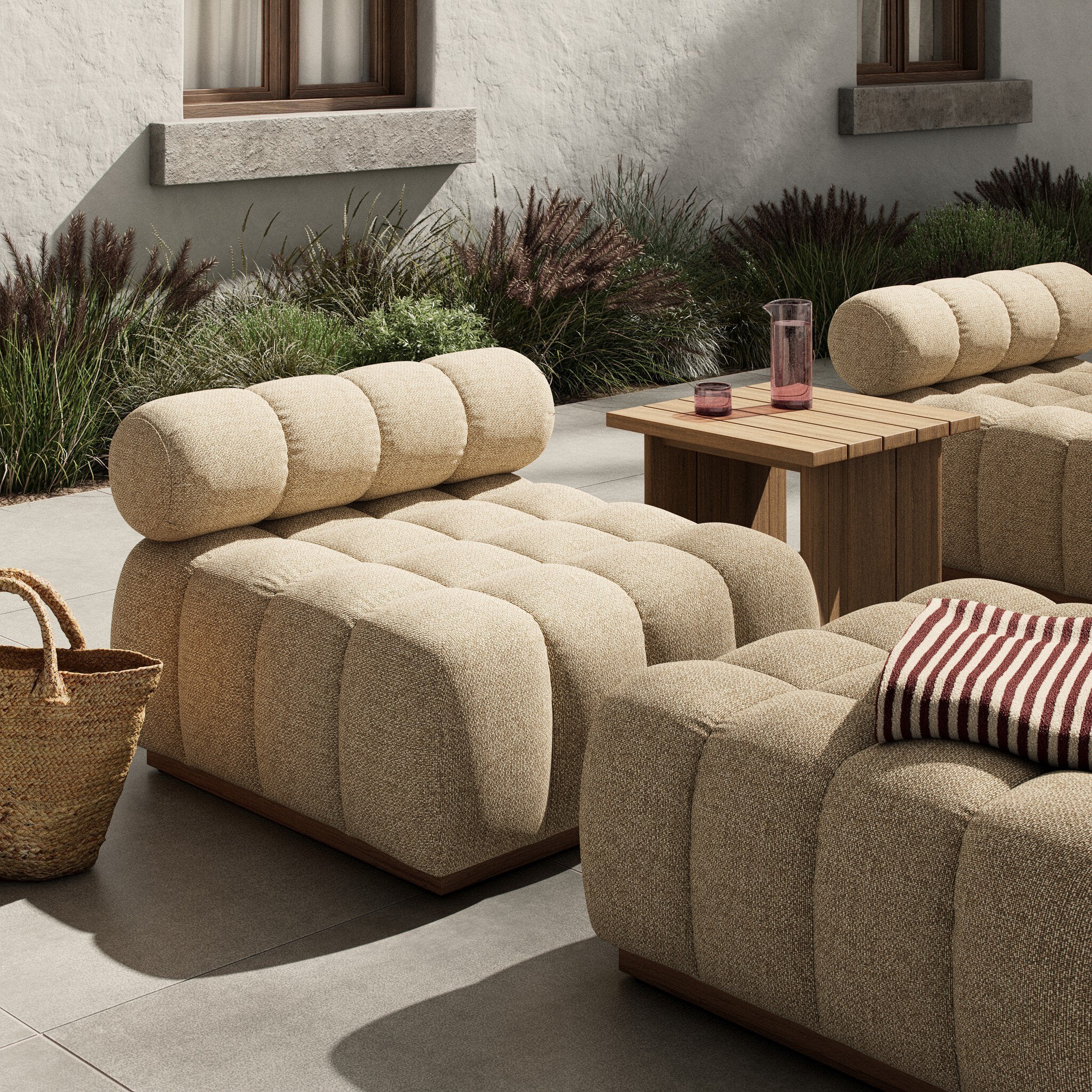 Four Hands Build Your Own: Roma Outdoor Sectional — Hayes Cream-Stained Toasted Brown
