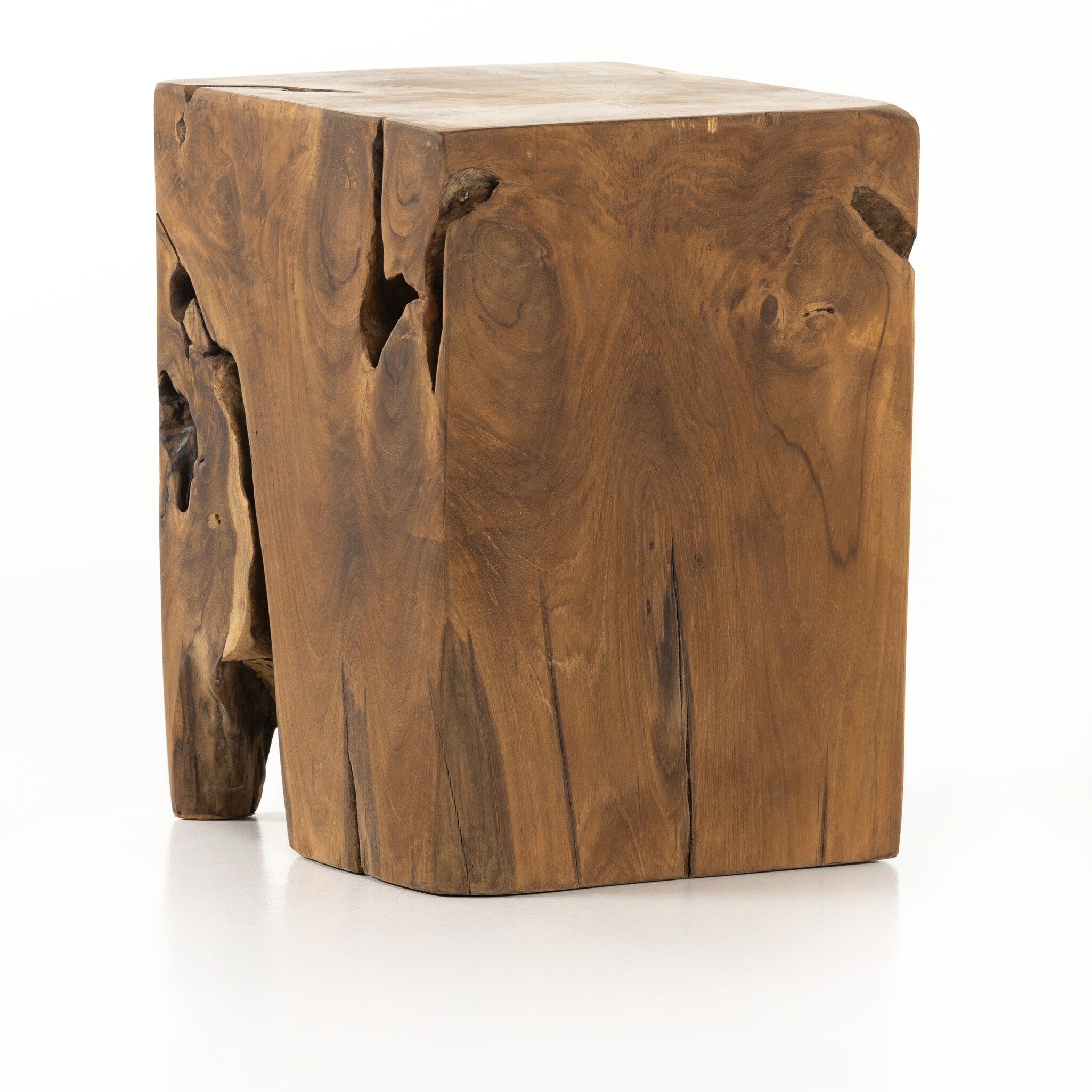Four Hands Teak Square Stool — Aged Natural Teak