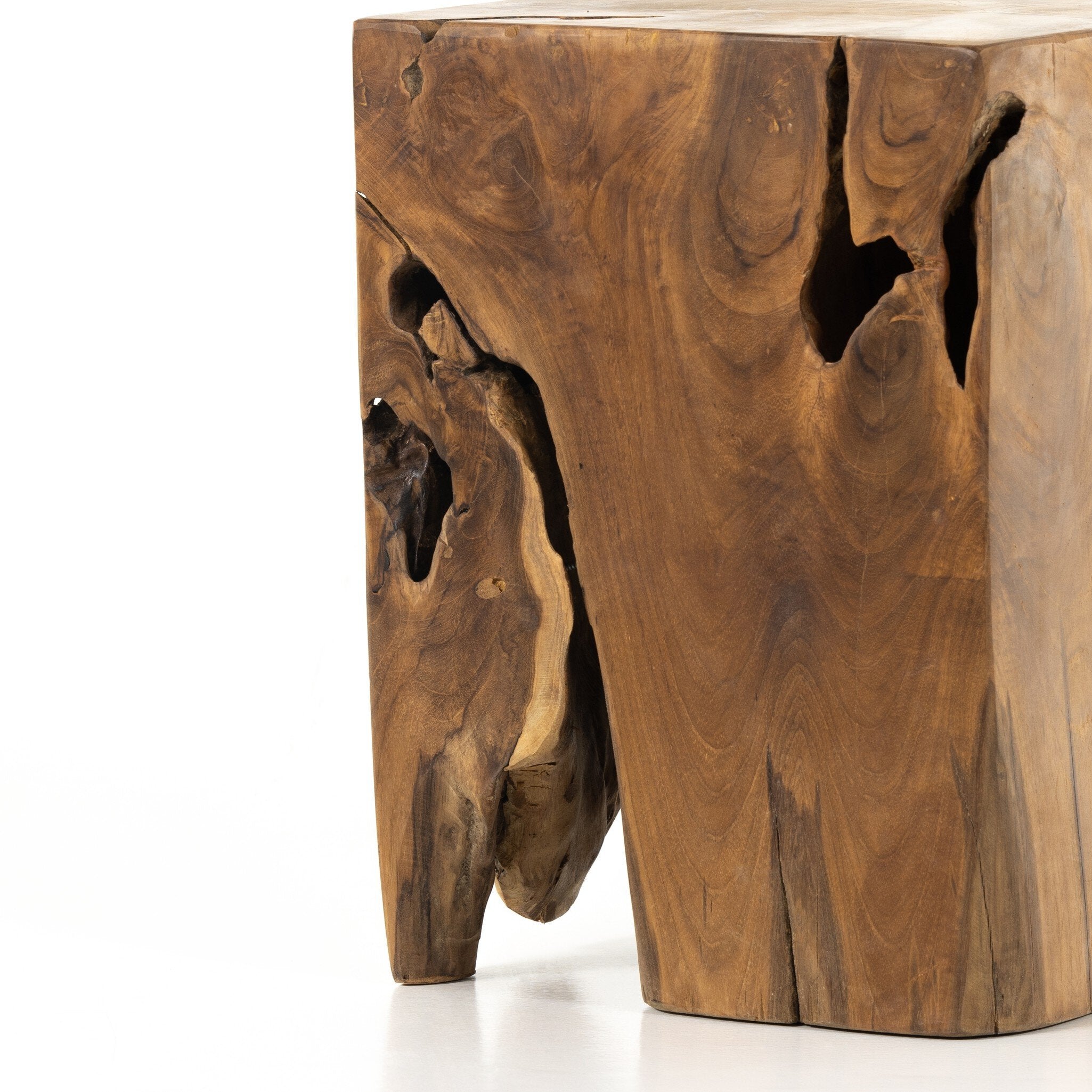 Four Hands Teak Square Stool — Aged Natural Teak