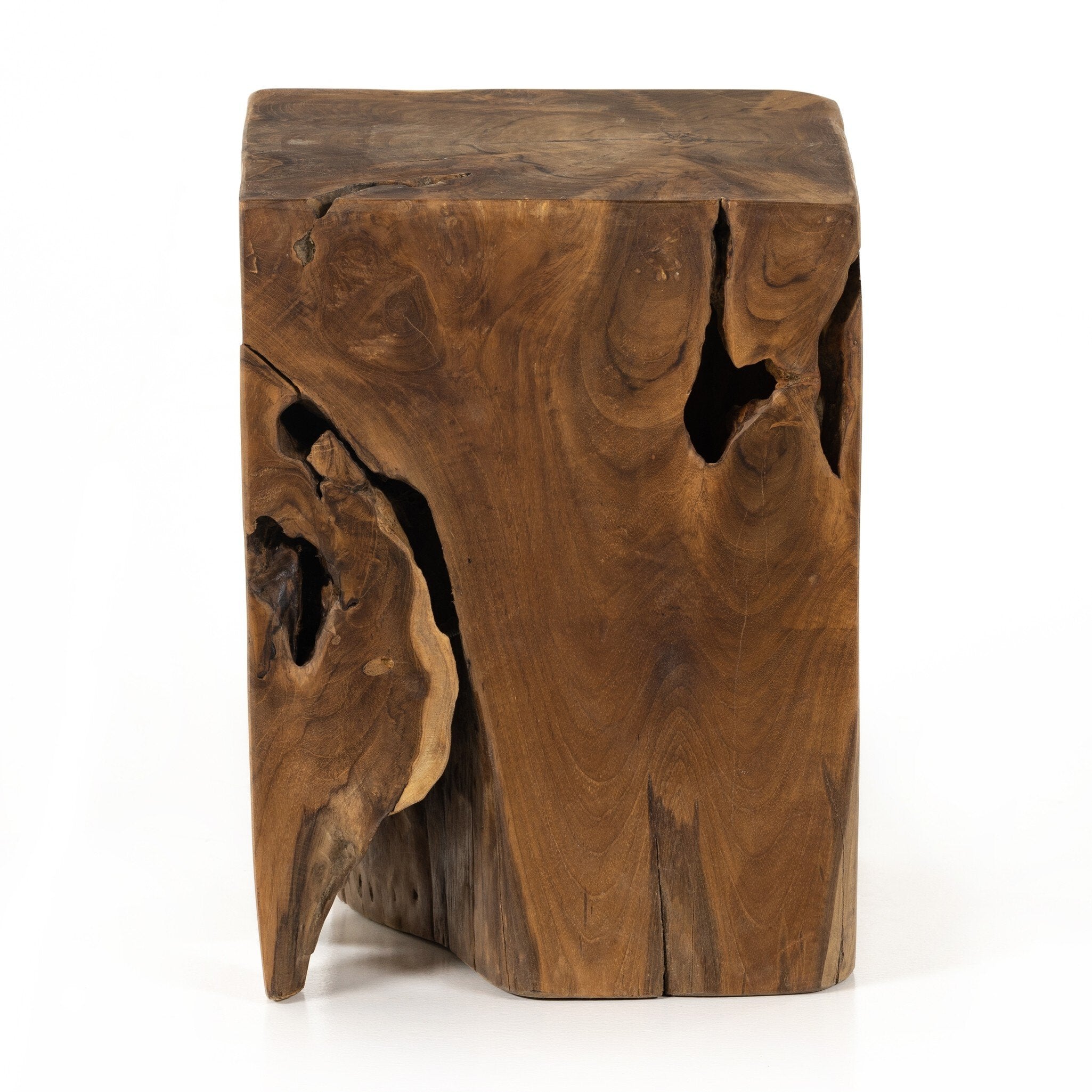 Four Hands Teak Square Stool — Aged Natural Teak