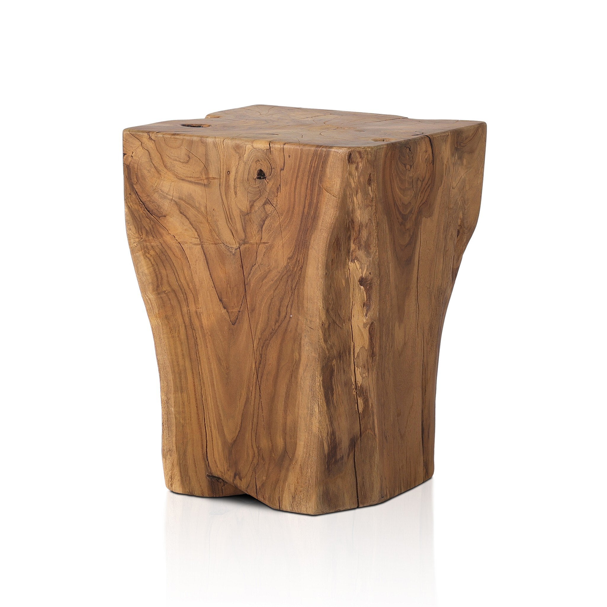 Four Hands Teak Square Stool — Aged Natural Teak