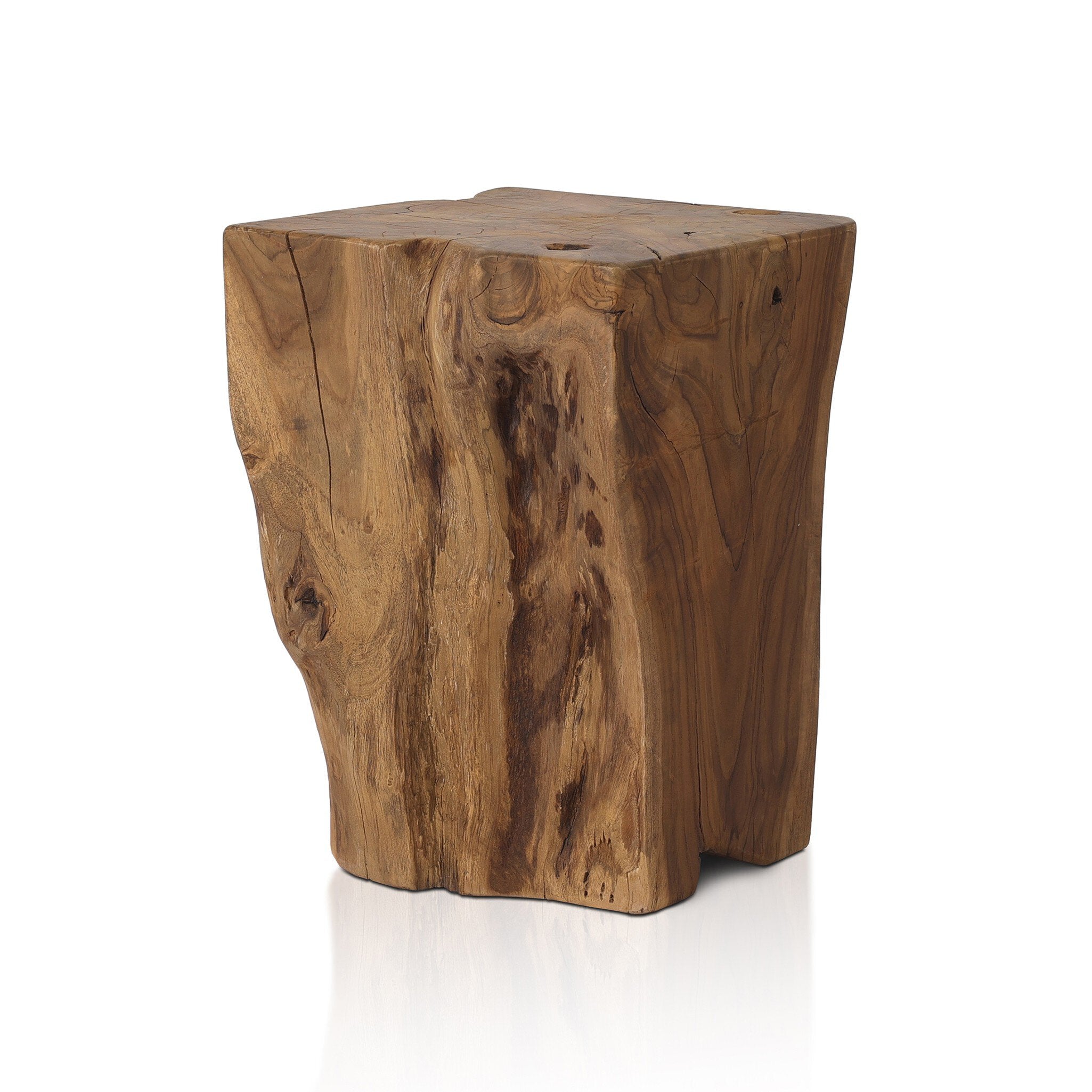 Four Hands Teak Square Stool — Aged Natural Teak