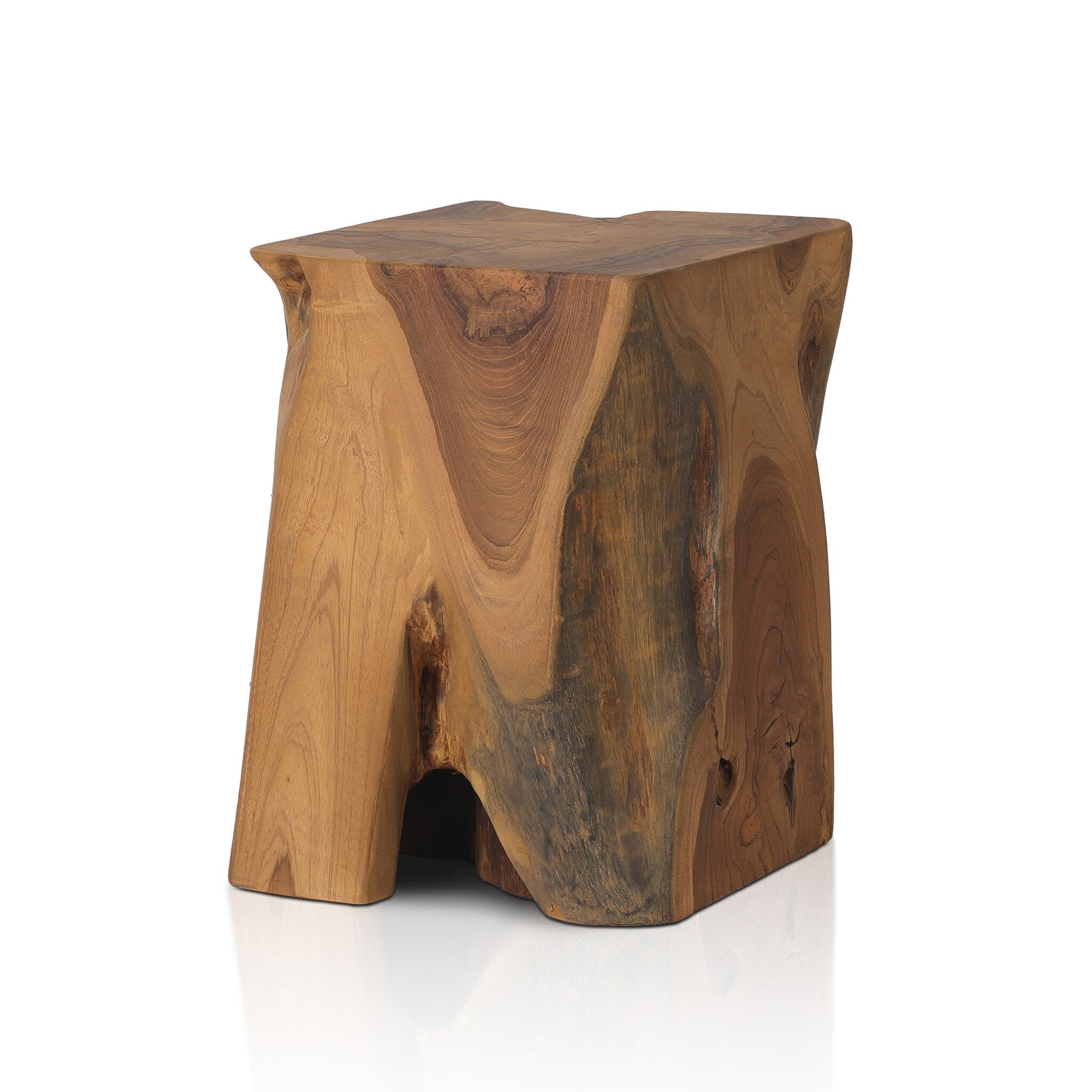 Four Hands Teak Square Stool — Aged Natural Teak