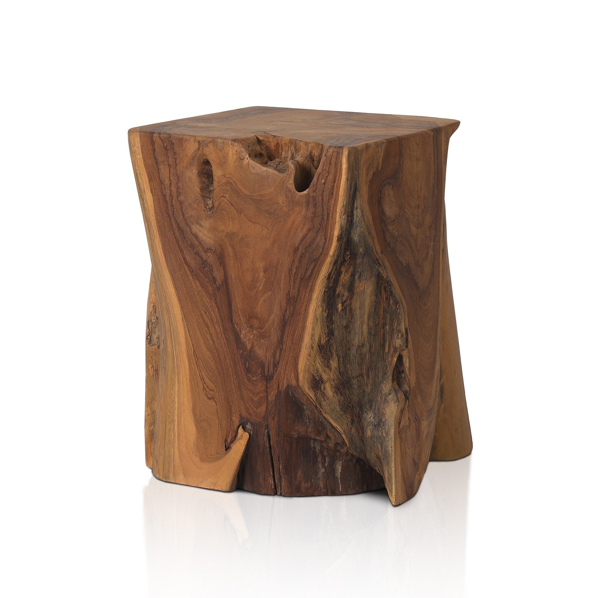Four Hands Teak Square Stool — Aged Natural Teak