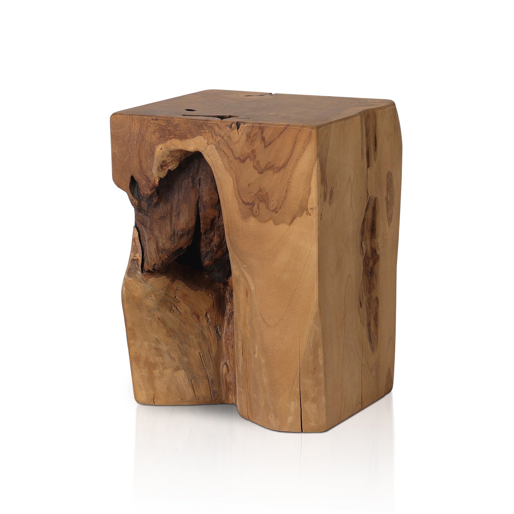 Four Hands Teak Square Stool — Aged Natural Teak