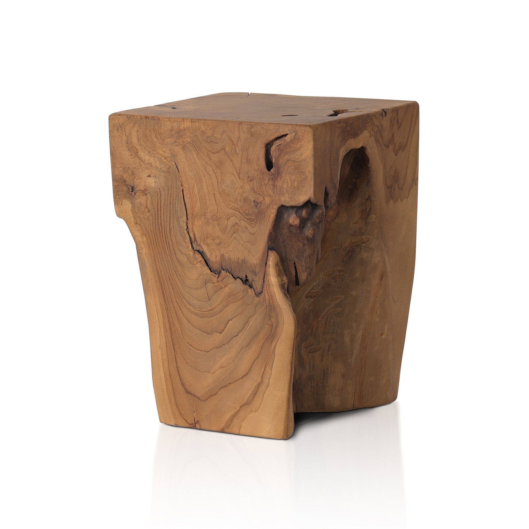 Four Hands Teak Square Stool — Aged Natural Teak