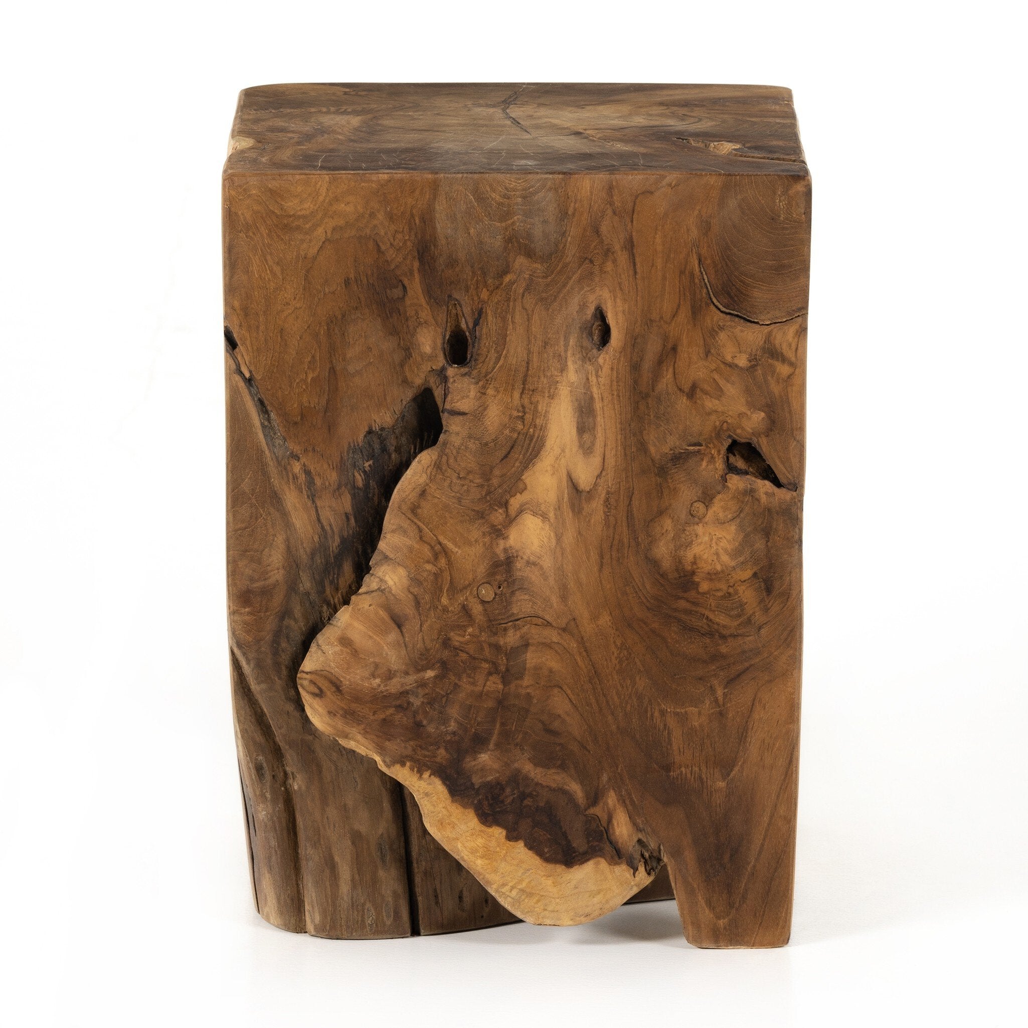Four Hands Teak Square Stool — Aged Natural Teak