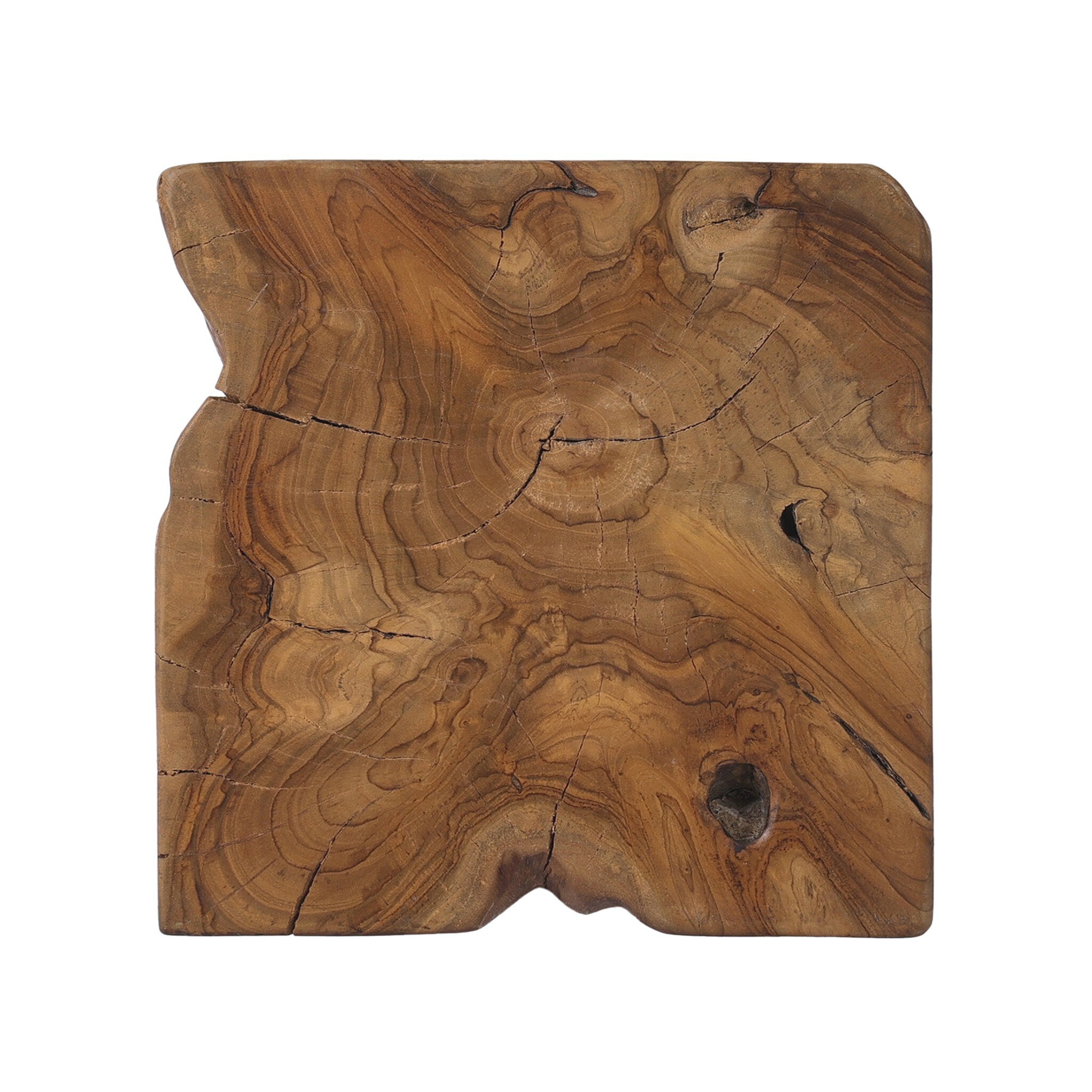 Four Hands Teak Square Stool — Aged Natural Teak