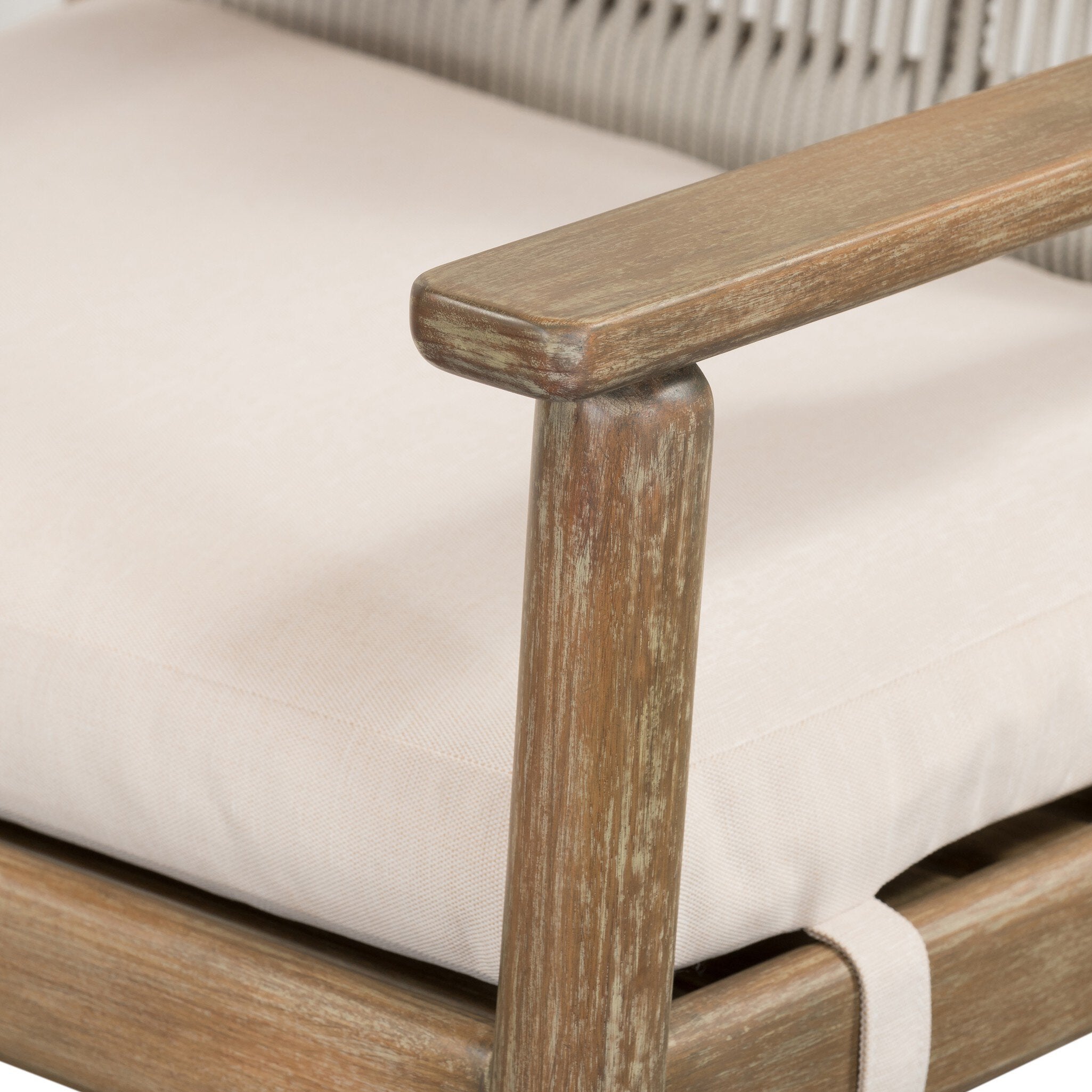 Four Hands Rosen Outdoor Dining Armchair — Natural Eucalyptus FSC-Lakin Oat-Natural Rope