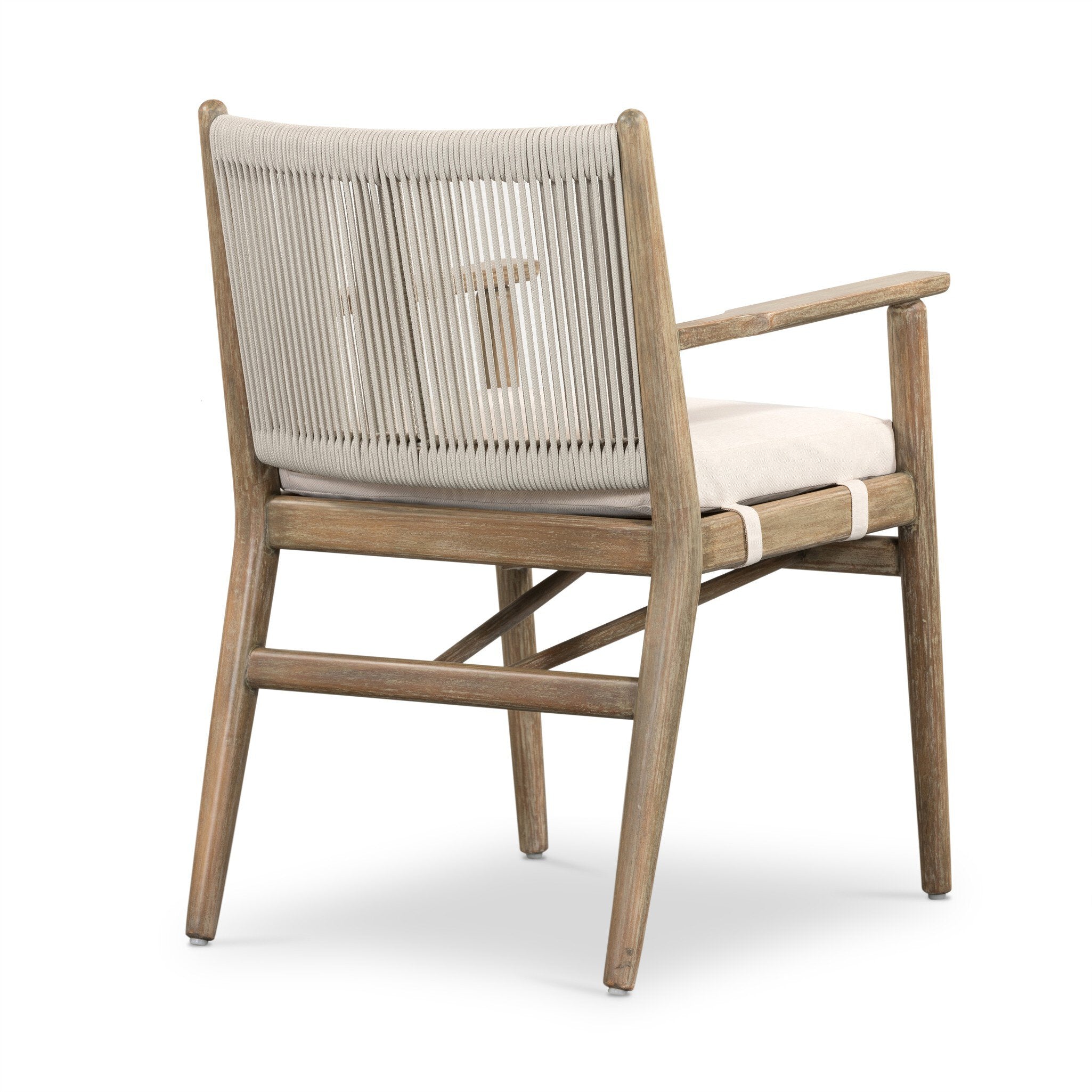 Four Hands Rosen Outdoor Dining Armchair — Natural Eucalyptus FSC-Lakin Oat-Natural Rope
