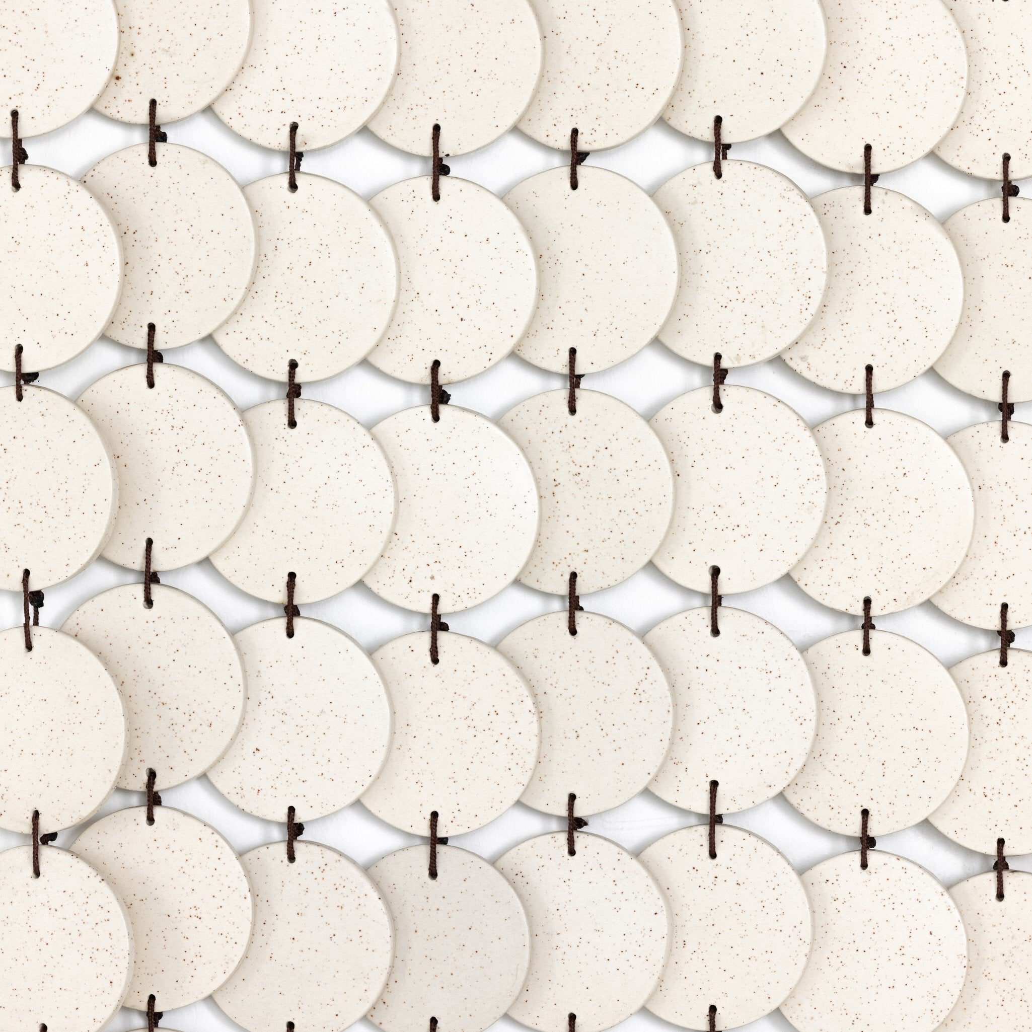 Four Hands Ceramic Wall Hanging — Speckled Cream Ceramic-Antique Brown-Brown Rope