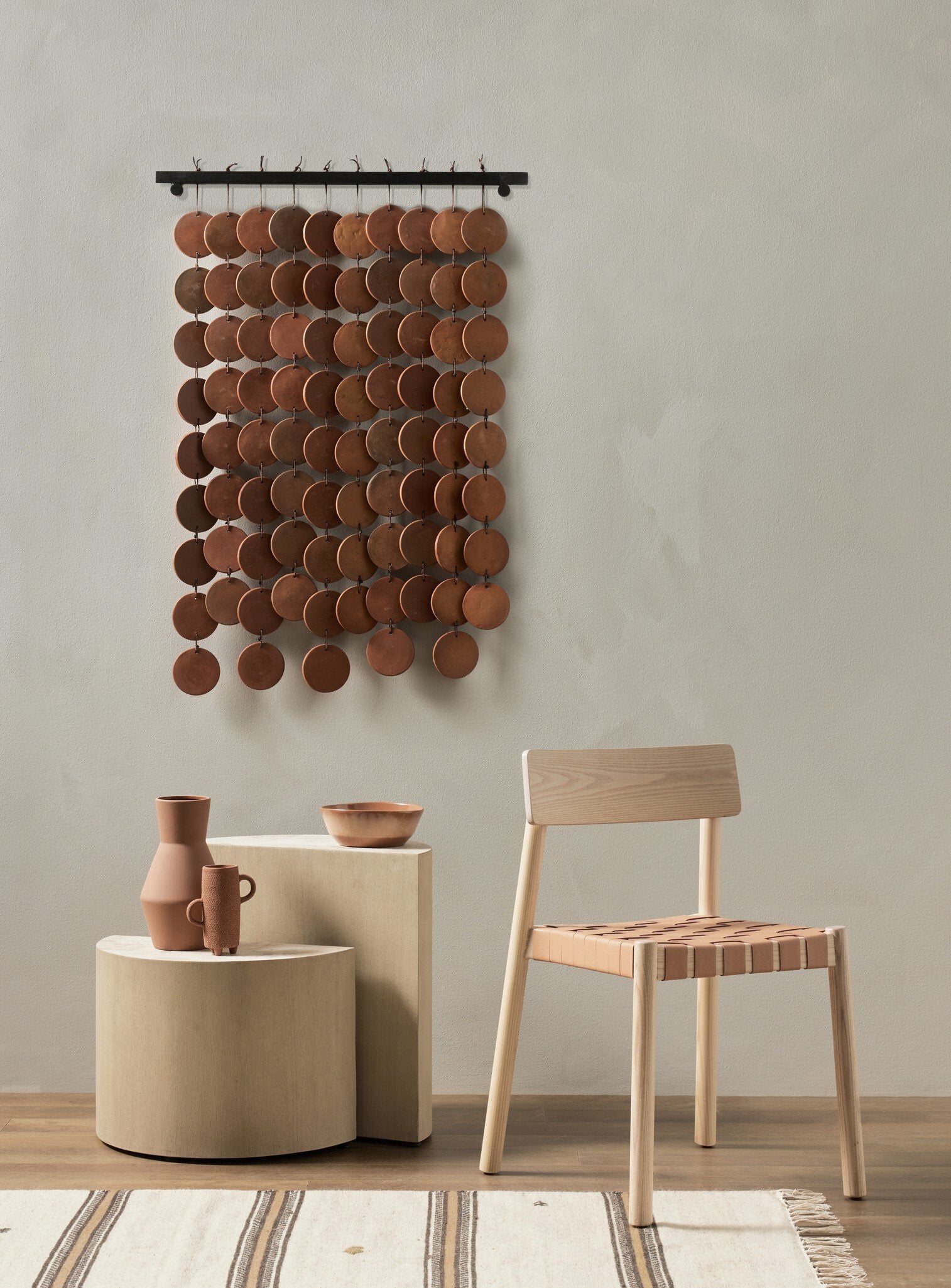 Four Hands Ceramic Wall Hanging — Terracotta-Antique Brown-Brown Rope