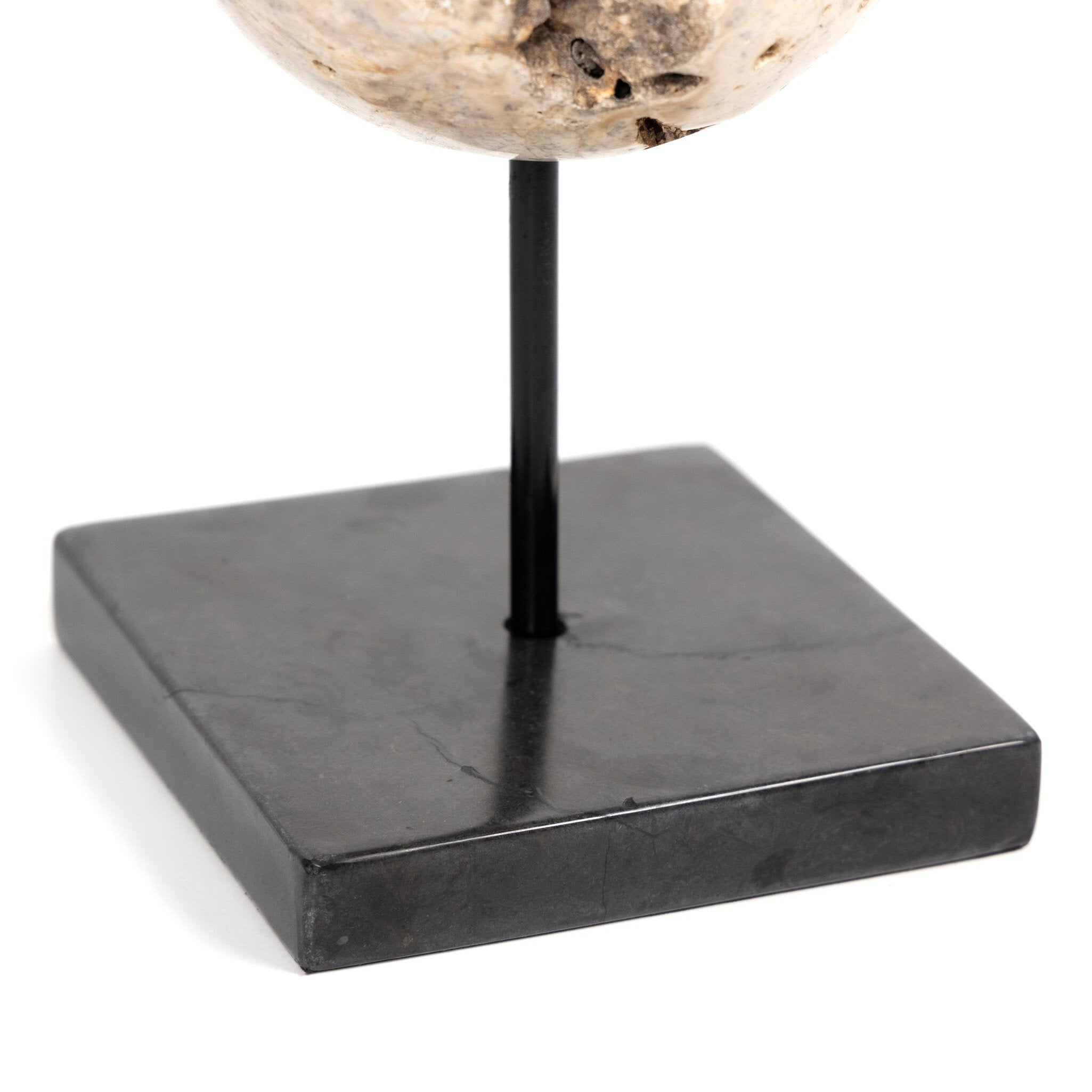 Four Hands Organic Stone Sculptures, Set Of 3 — Romano Fosse Travertine-Matte Black Iron-Black Marble