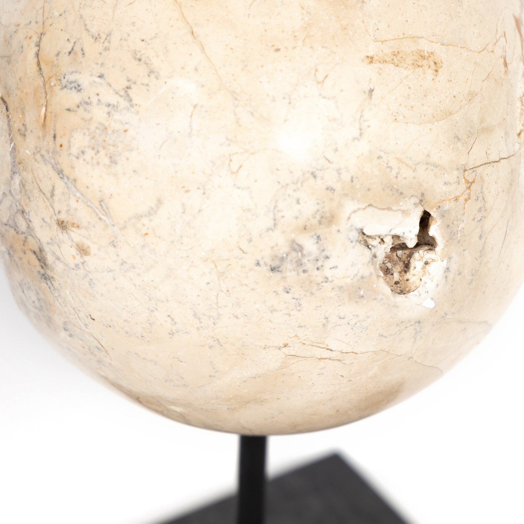 Four Hands Organic Stone Sculptures, Set Of 3 — Romano Fosse Travertine-Matte Black Iron-Black Marble