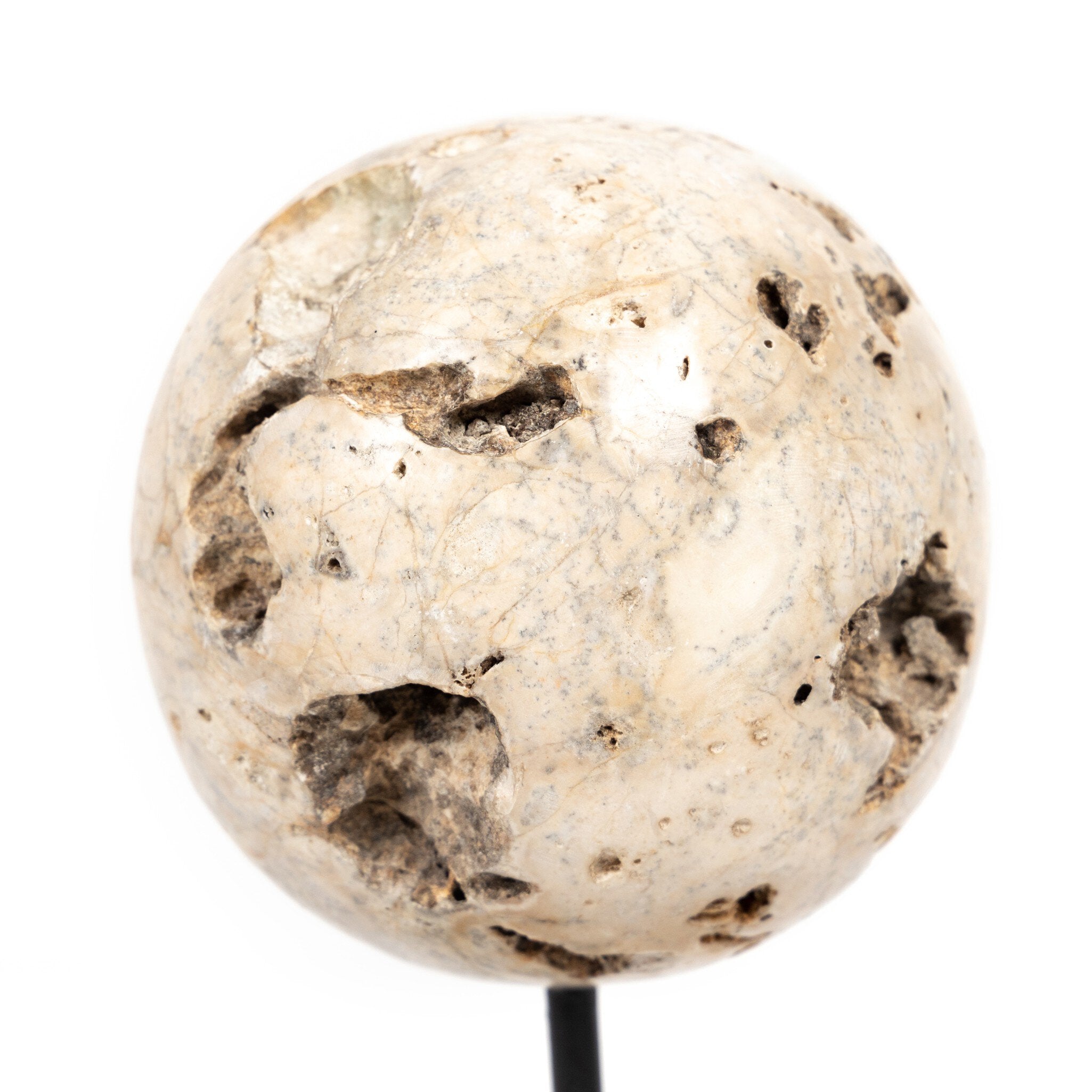 Four Hands Organic Stone Sculptures, Set Of 3 — Romano Fosse Travertine-Matte Black Iron-Black Marble