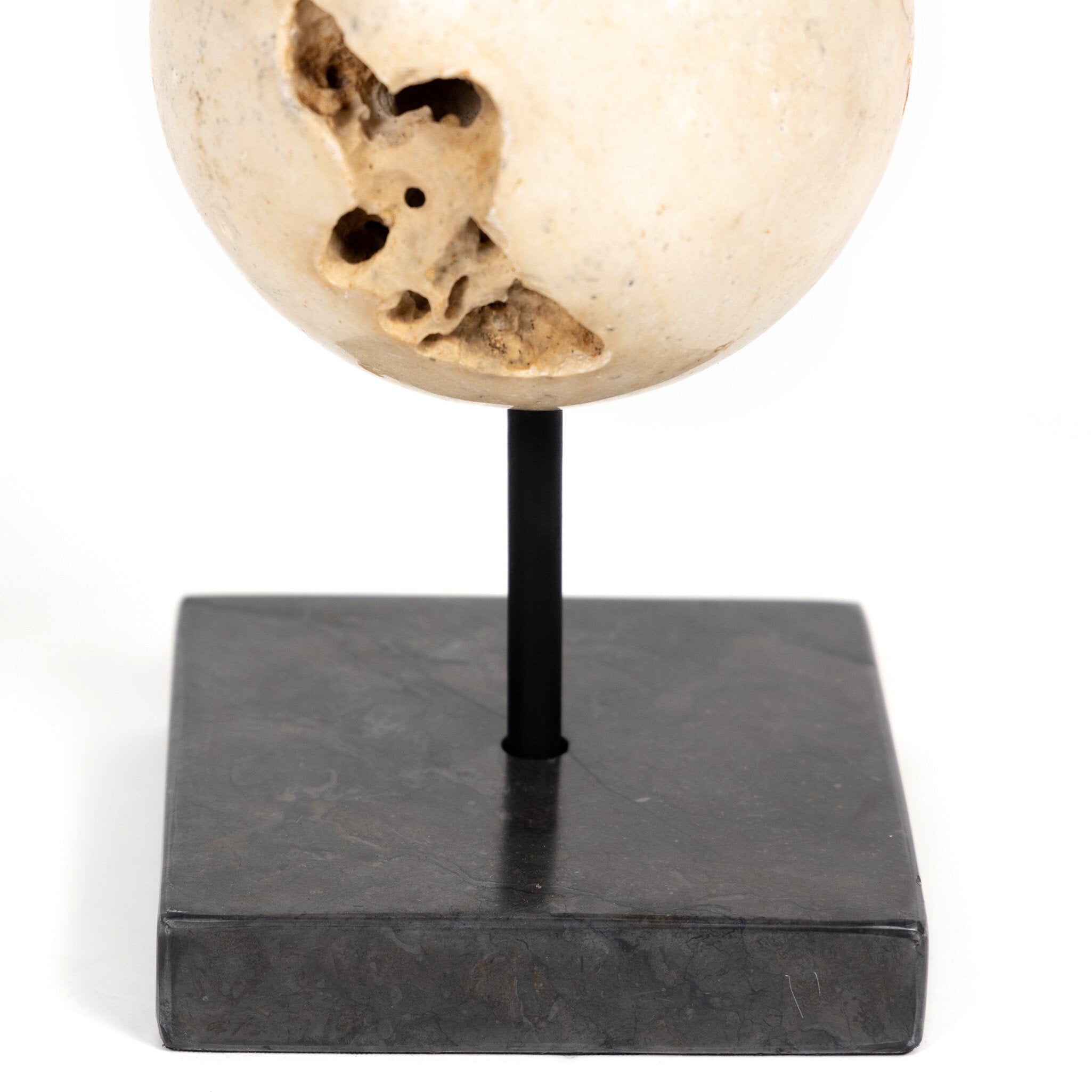 Four Hands Organic Stone Sculptures, Set Of 3 — Romano Fosse Travertine-Matte Black Iron-Black Marble