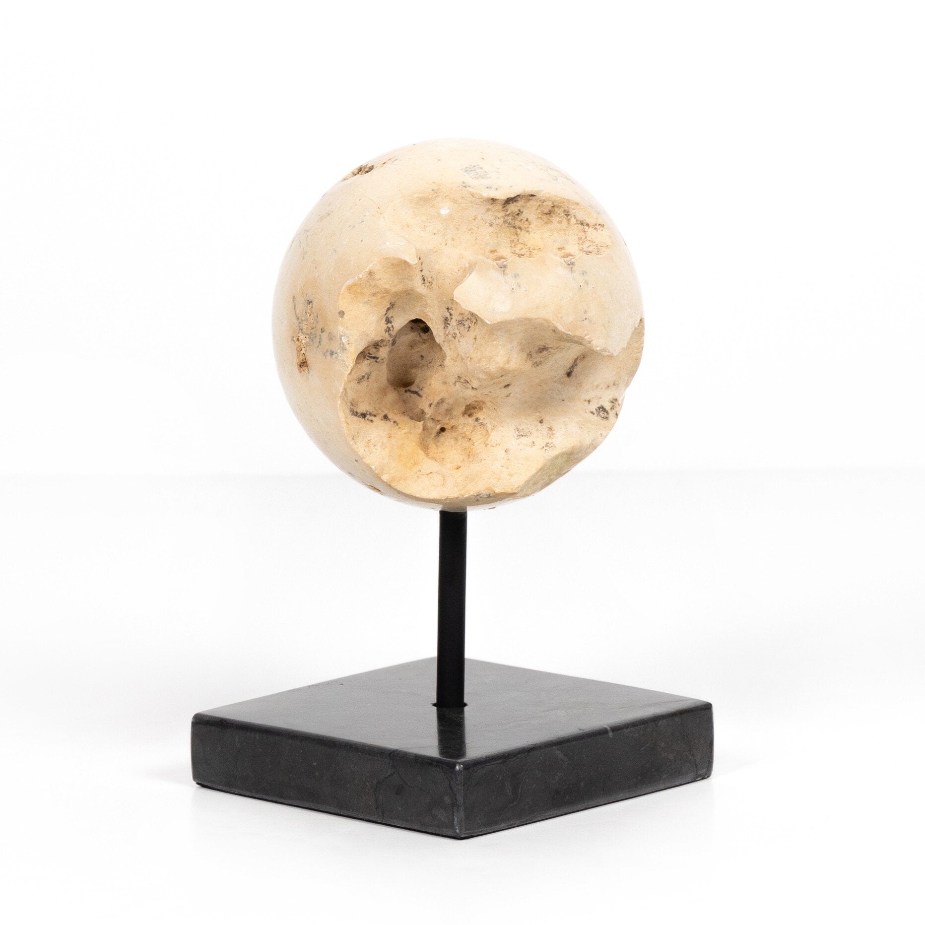 Four Hands Organic Stone Sculptures, Set Of 3 — Romano Fosse Travertine-Matte Black Iron-Black Marble