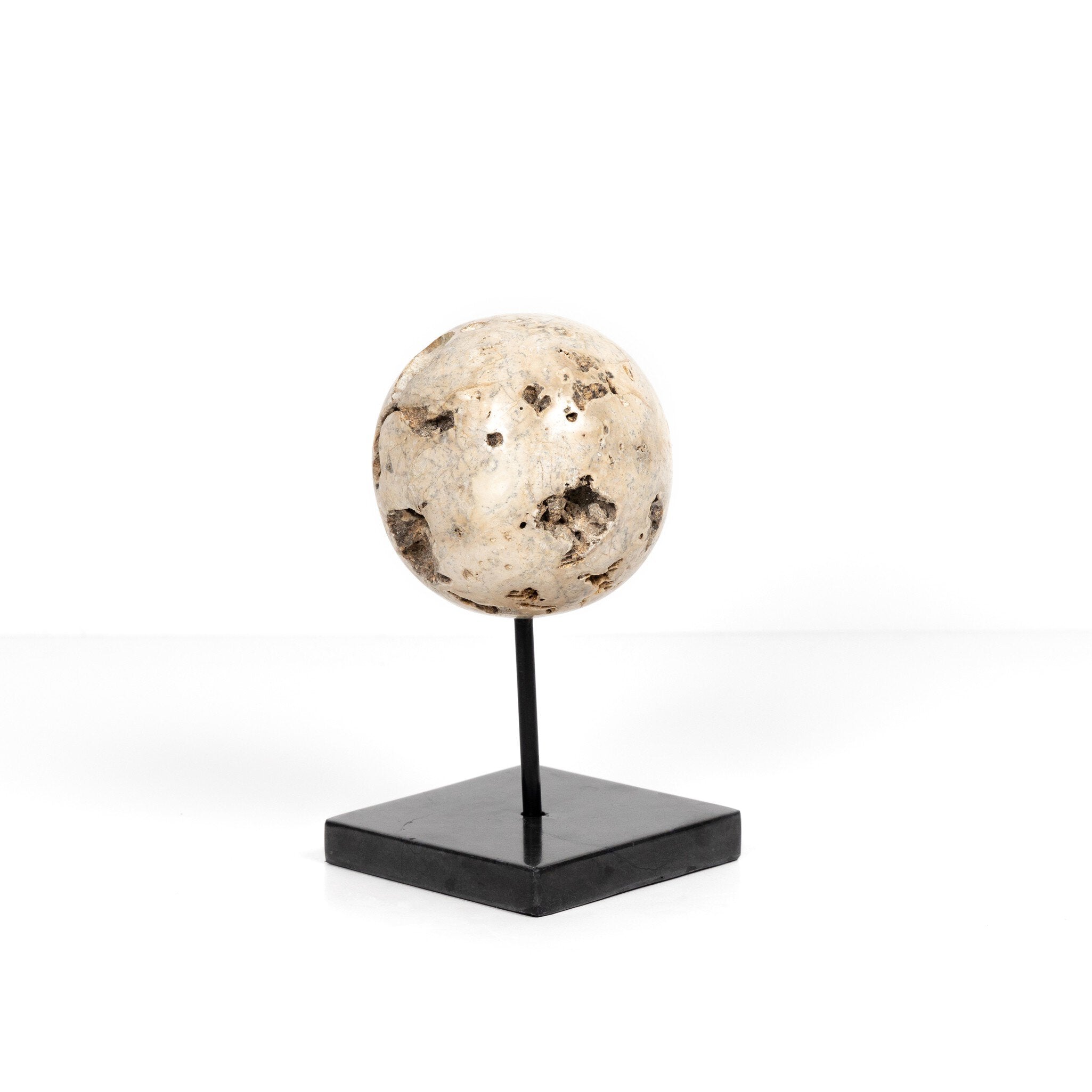 Four Hands Organic Stone Sculptures, Set Of 3 — Romano Fosse Travertine-Matte Black Iron-Black Marble