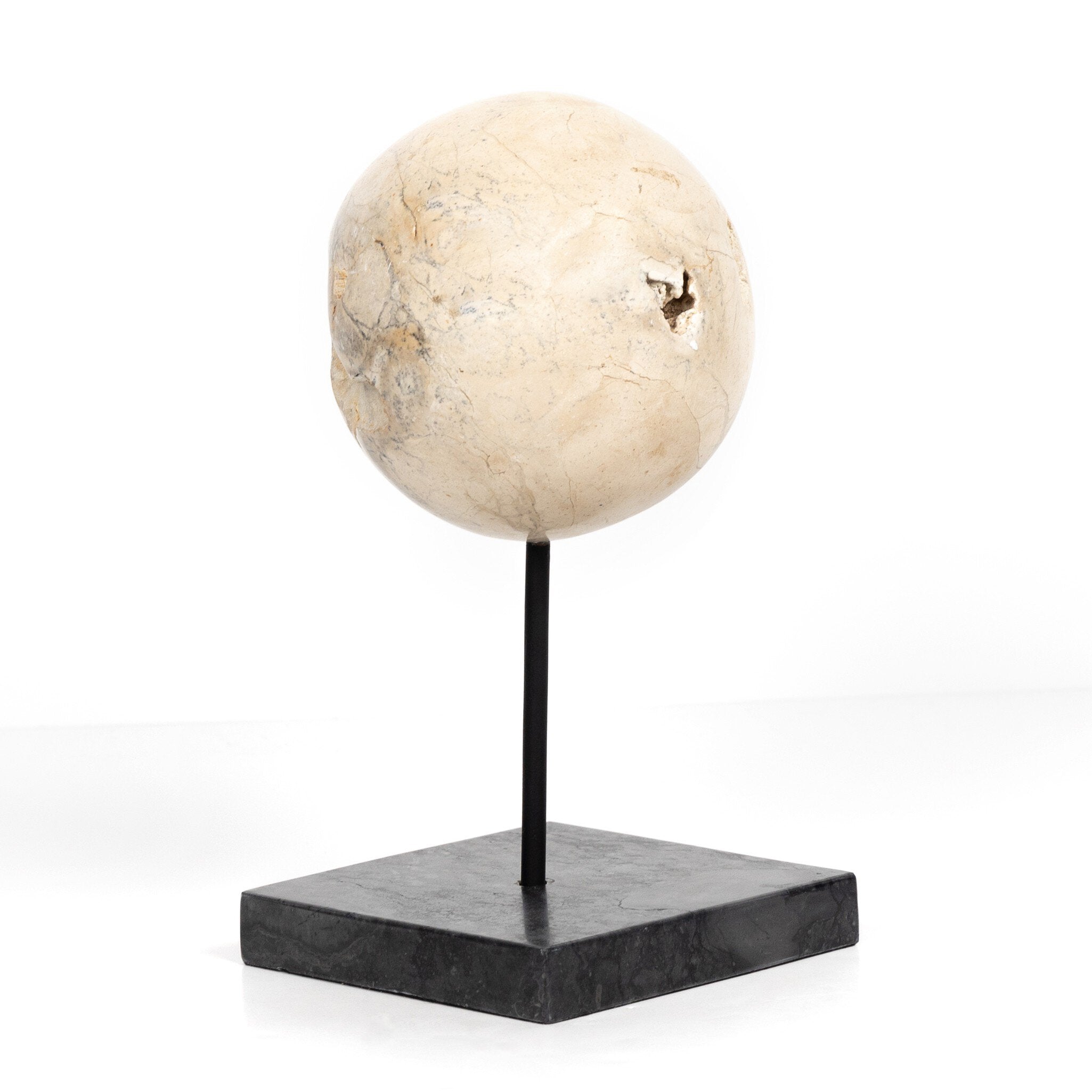 Four Hands Organic Stone Sculptures, Set Of 3 — Romano Fosse Travertine-Matte Black Iron-Black Marble