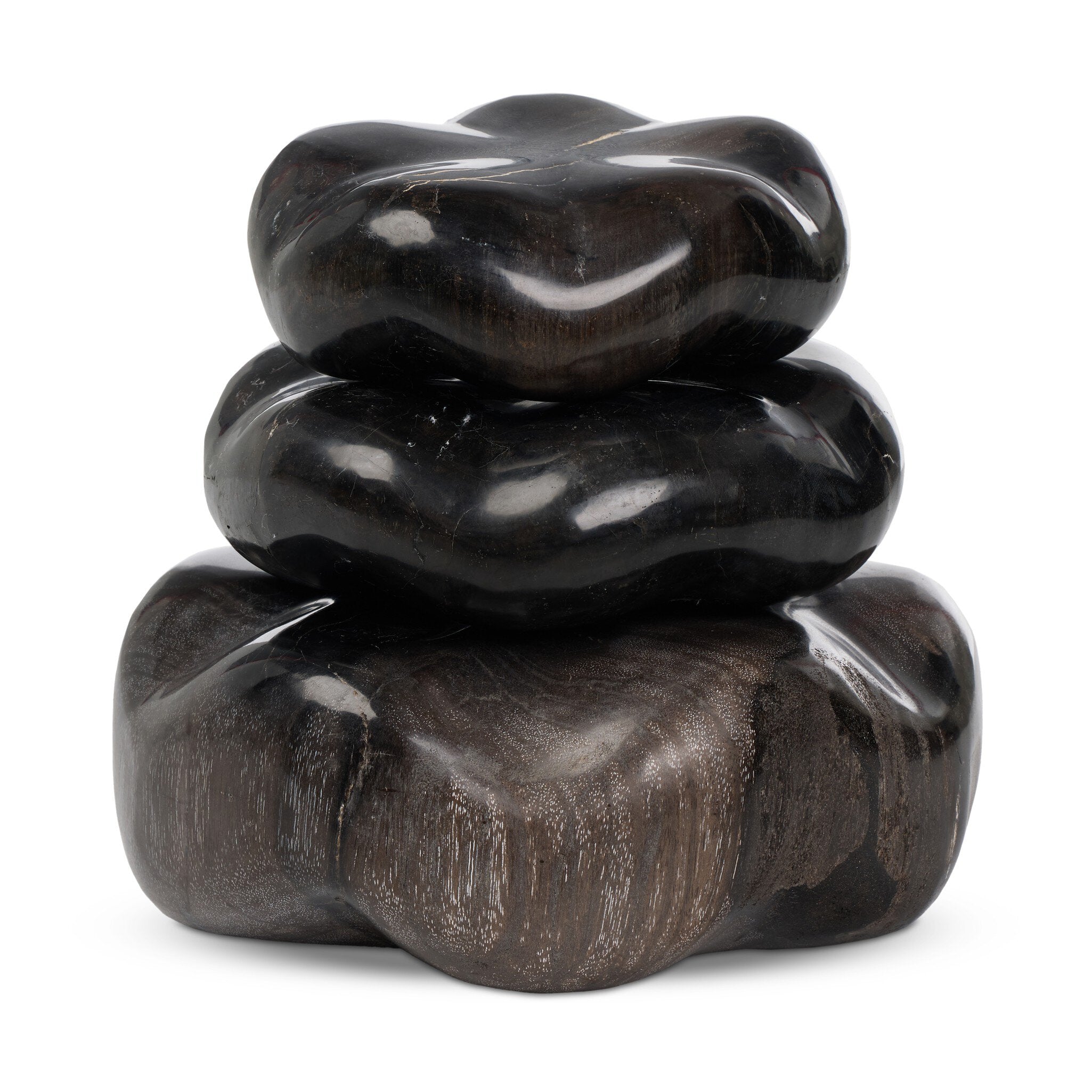 Four Hands Petrified Wood Organic Sculpture, Set Of 3 — Dark Petrified Wood