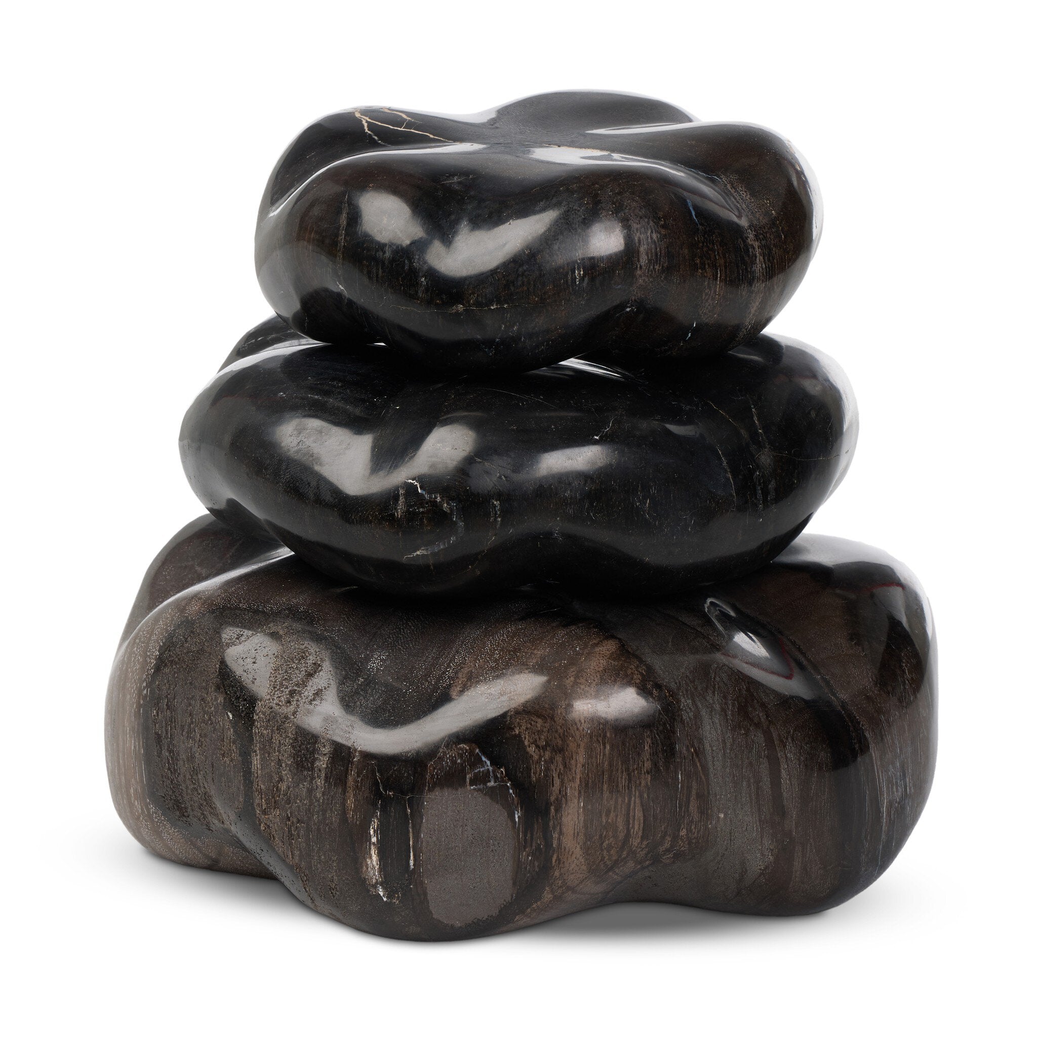 Four Hands Petrified Wood Organic Sculpture, Set Of 3 — Dark Petrified Wood