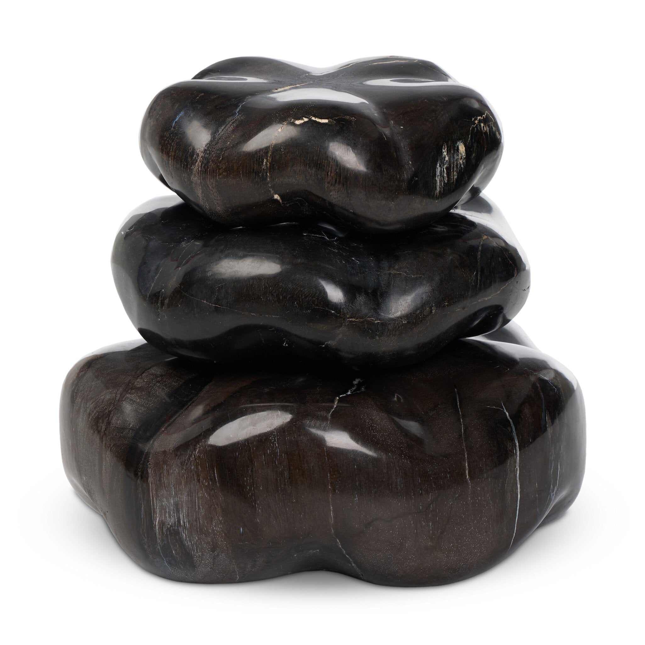 Four Hands Petrified Wood Organic Sculpture, Set Of 3 — Dark Petrified Wood