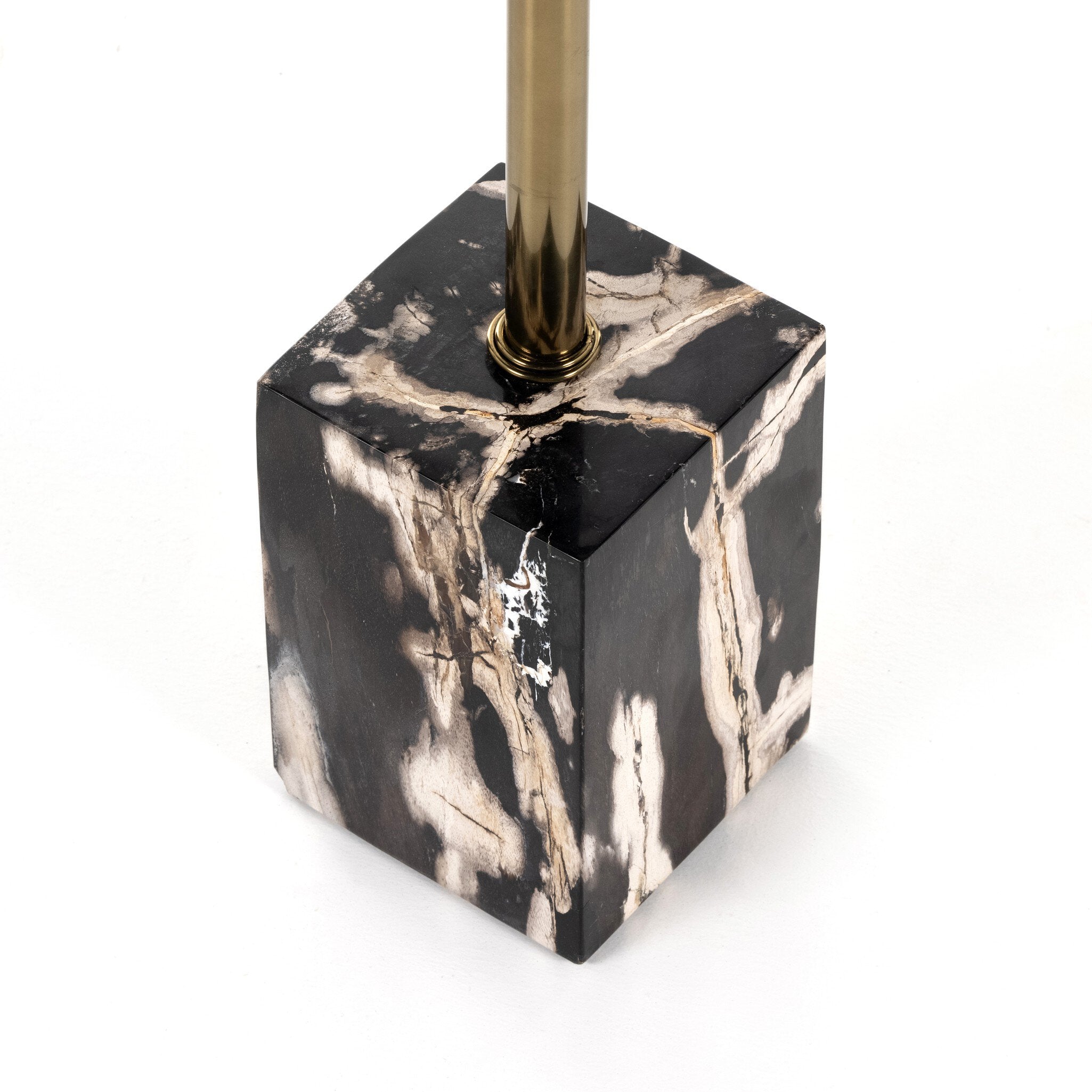 Four Hands Bevin End Table — Dark Petrified Wood-Shiny Brass