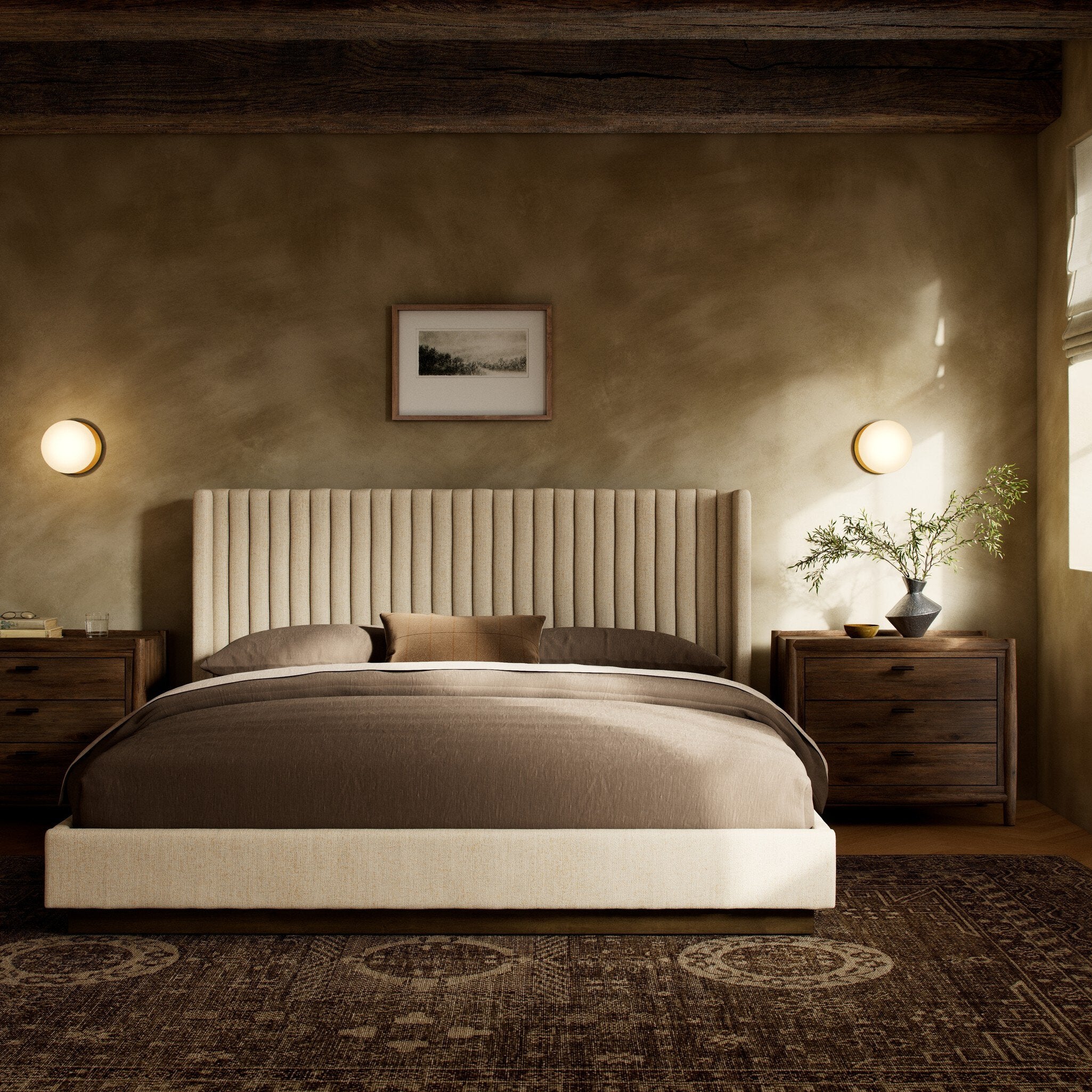 Four Hands Montgomery Bed — Thames Cream-Weathered Sepia-King
