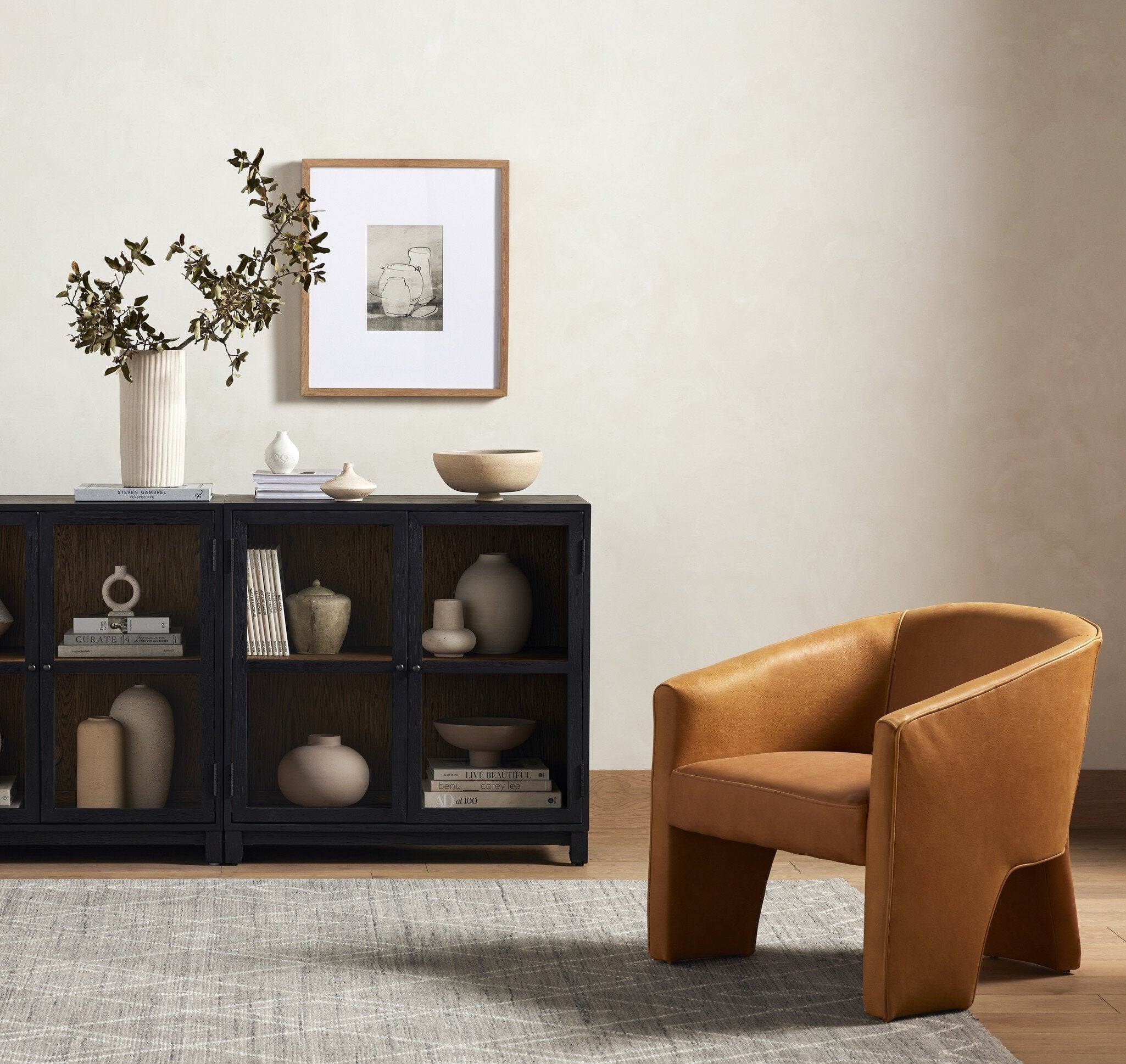 Four Hands Millie Small Cabinet — Drifted Matte Black-Drifted Oak Veneer-Antique Pewter