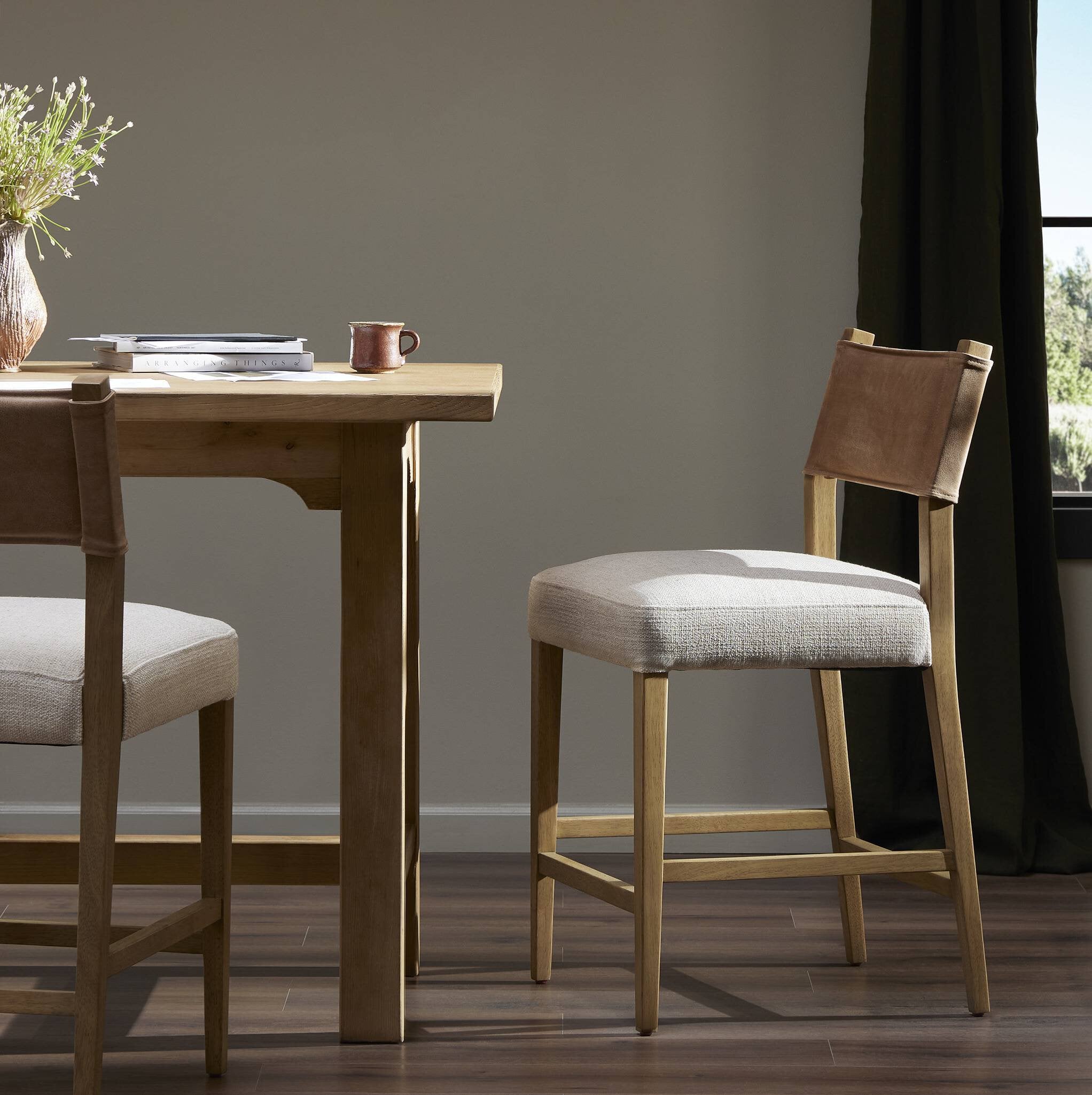 Four Hands Ferris Bar + Counter Stool — Winchester Beige-Thames Cream-Burnished Parawood-Counter