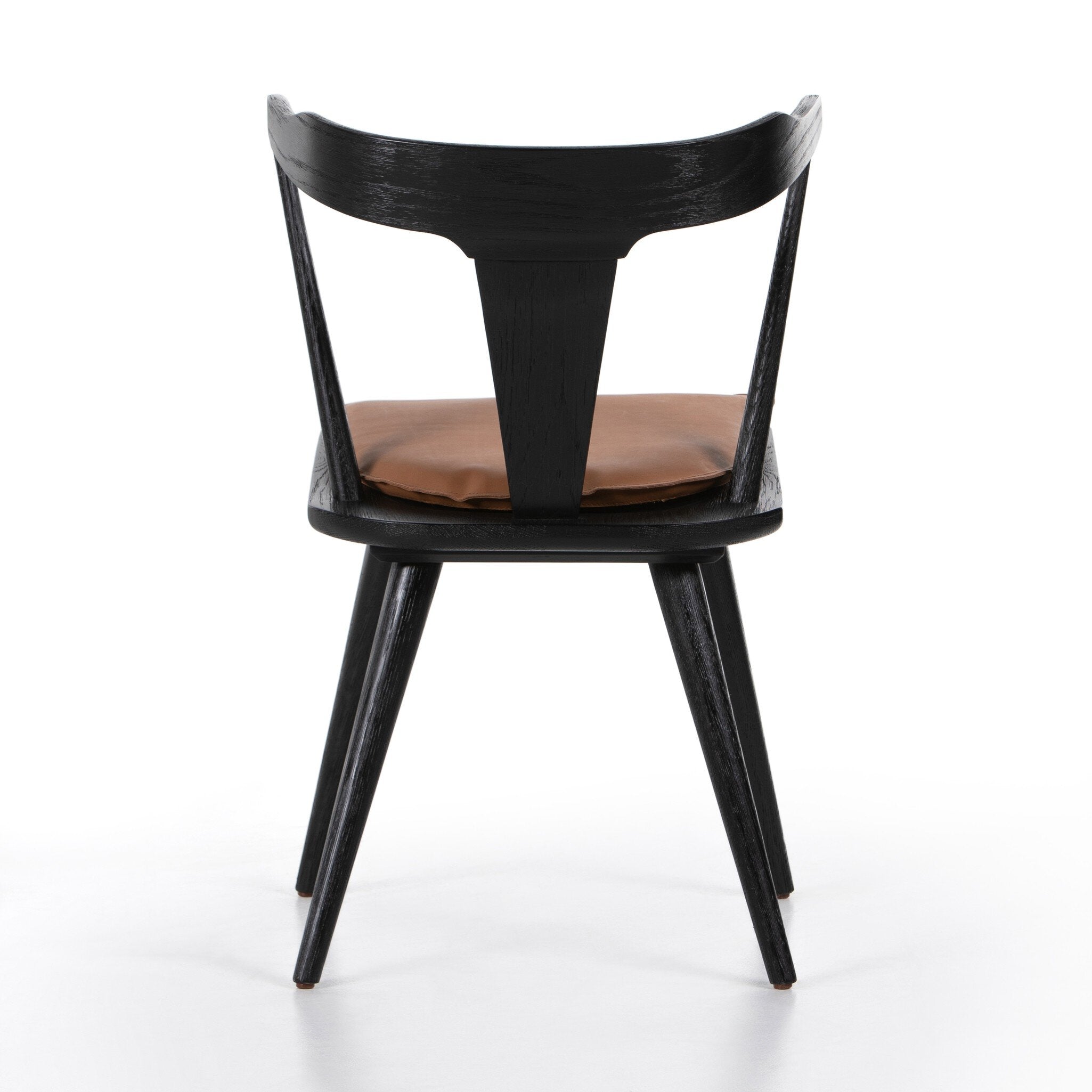 Four Hands Ripley Dining Chair — Black Oak-Whiskey Saddle-Ivory Backing