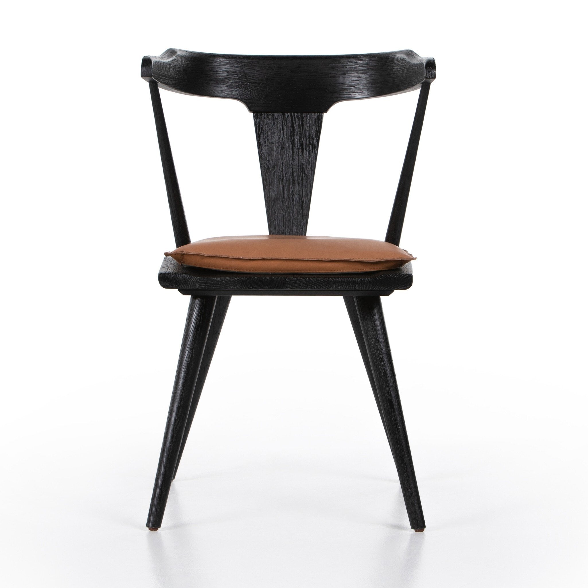 Four Hands Ripley Dining Chair — Black Oak-Whiskey Saddle-Ivory Backing