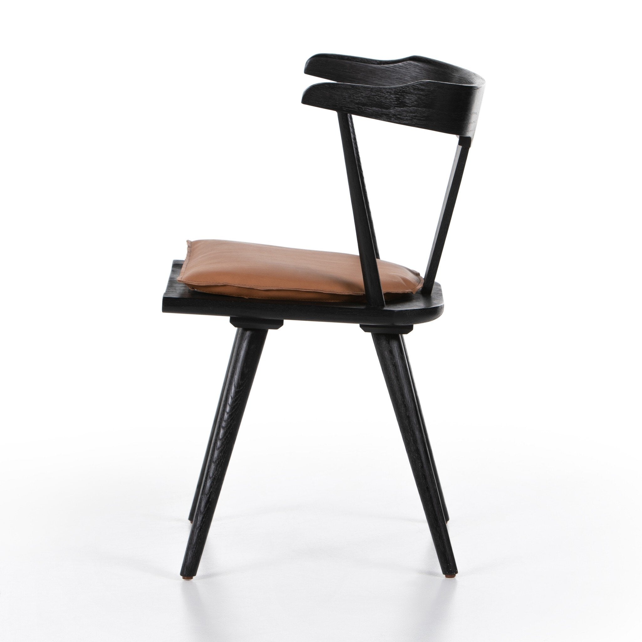 Four Hands Ripley Dining Chair — Black Oak-Whiskey Saddle-Ivory Backing