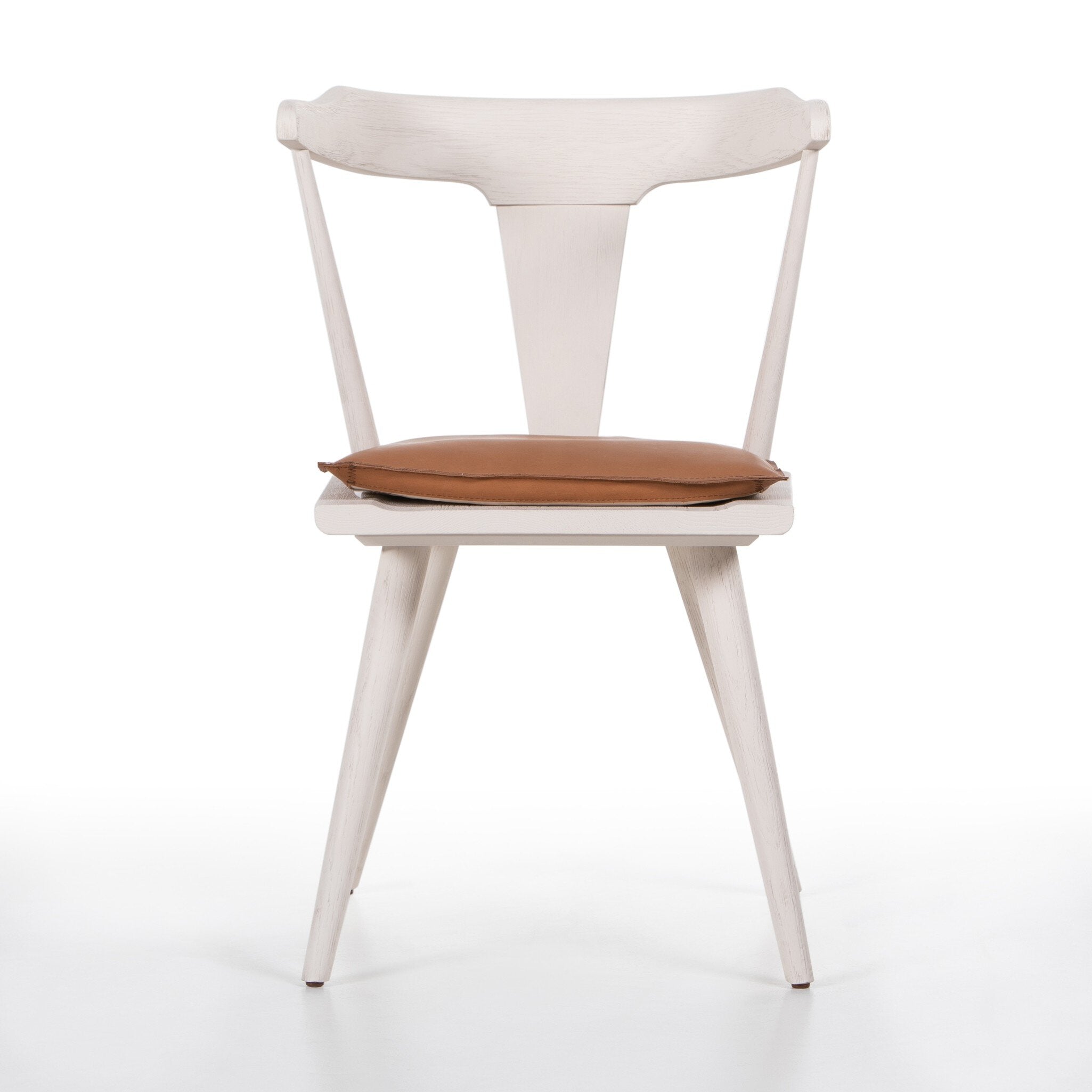 Four Hands Ripley Dining Chair — Off White Oak Solid-Whiskey Saddle-Ivory Backing