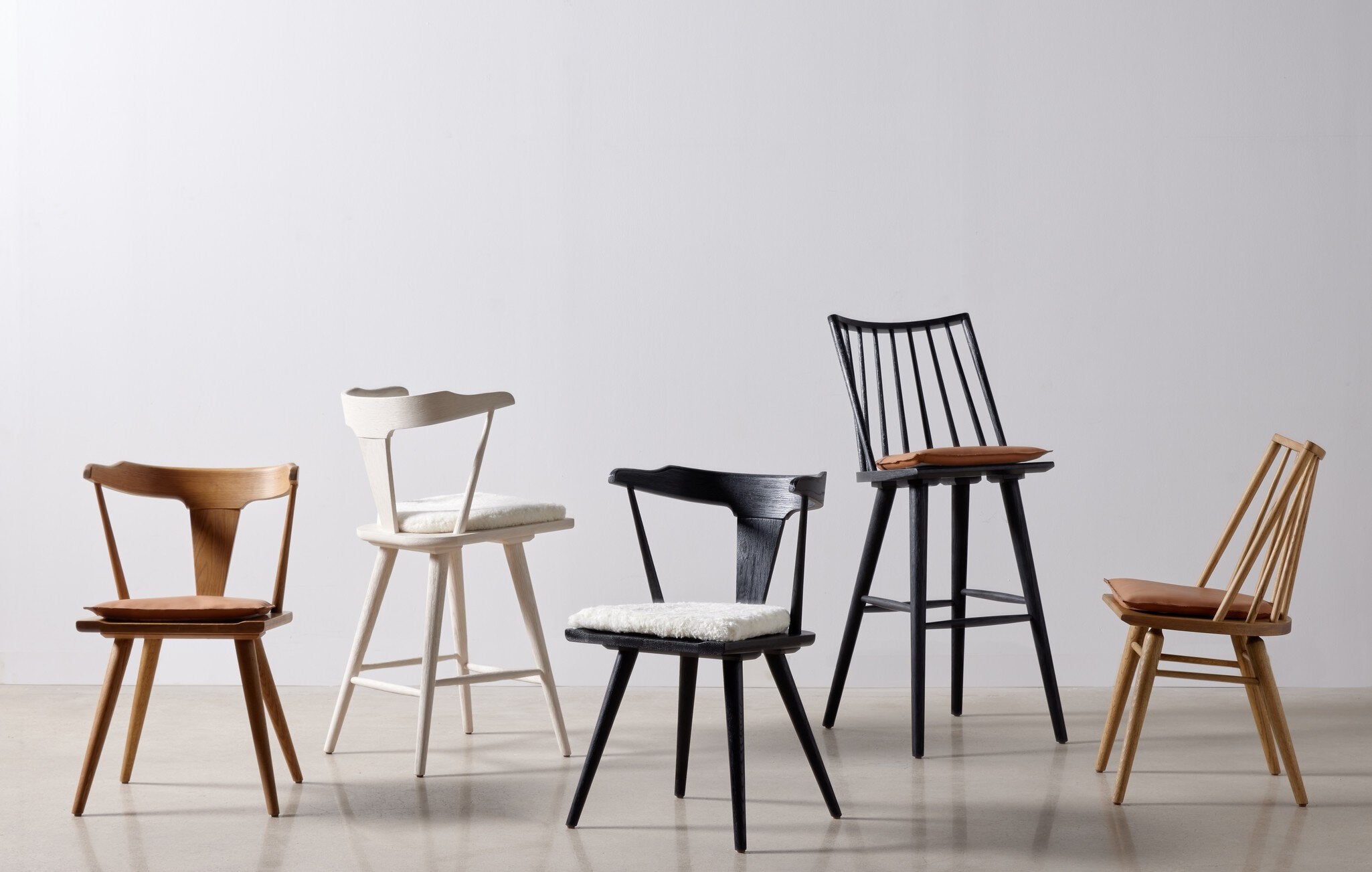 Four Hands Ripley Dining Chair — Off White Oak Solid-Whiskey Saddle-Ivory Backing