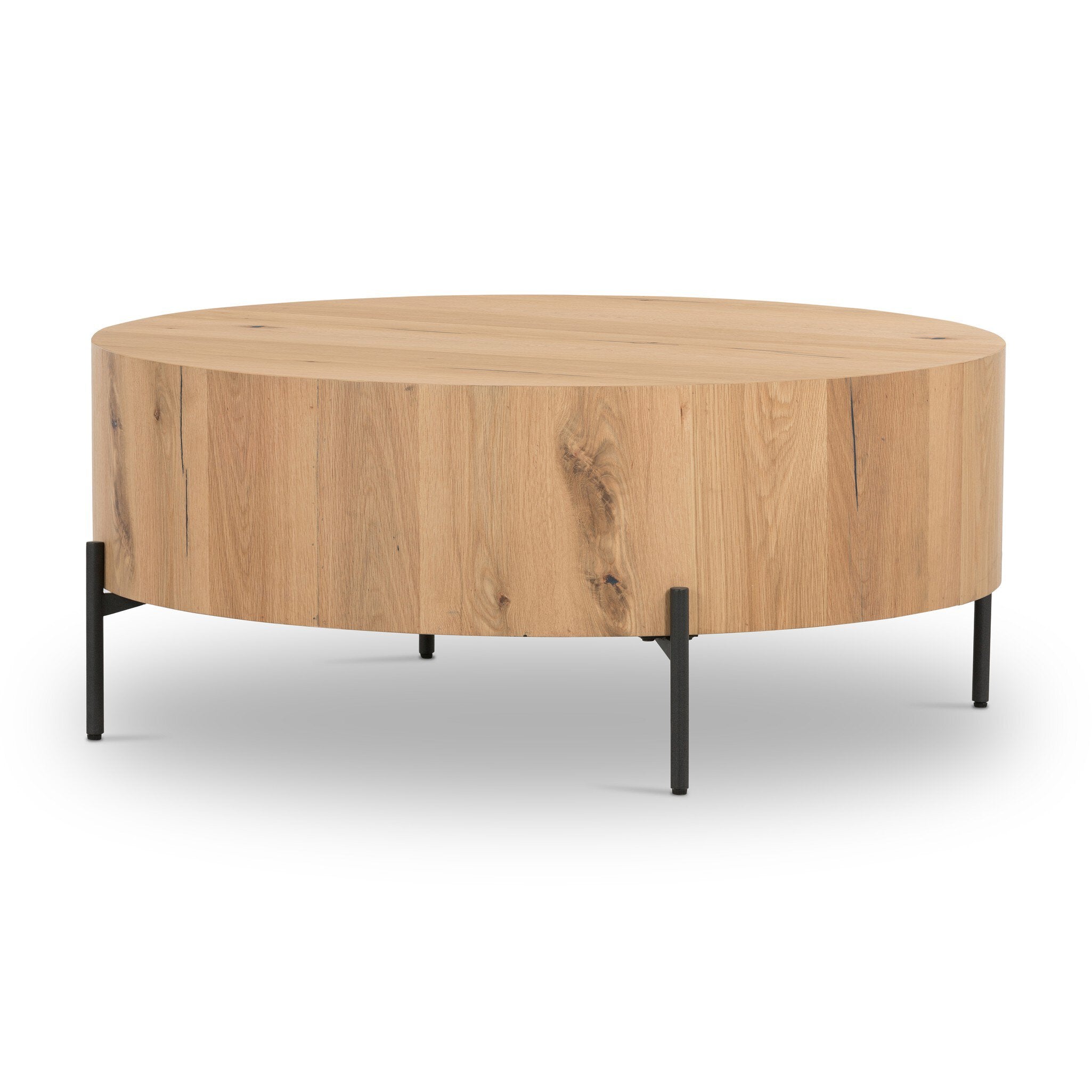 Four Hands Eaton Drum Coffee Table — Light Oak Resin-Dark Gunmetal
