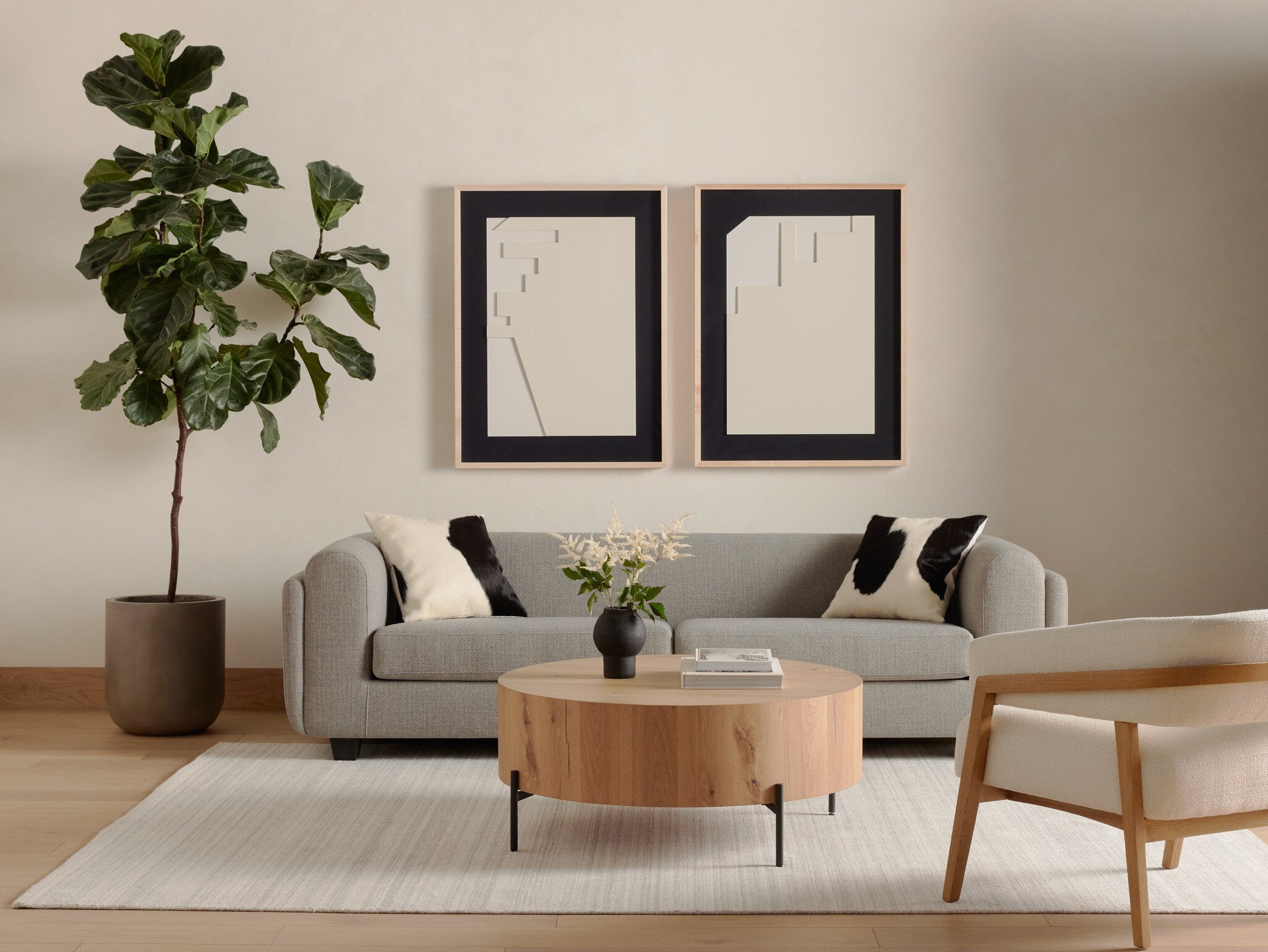 Four Hands Eaton Drum Coffee Table — Light Oak Resin-Dark Gunmetal