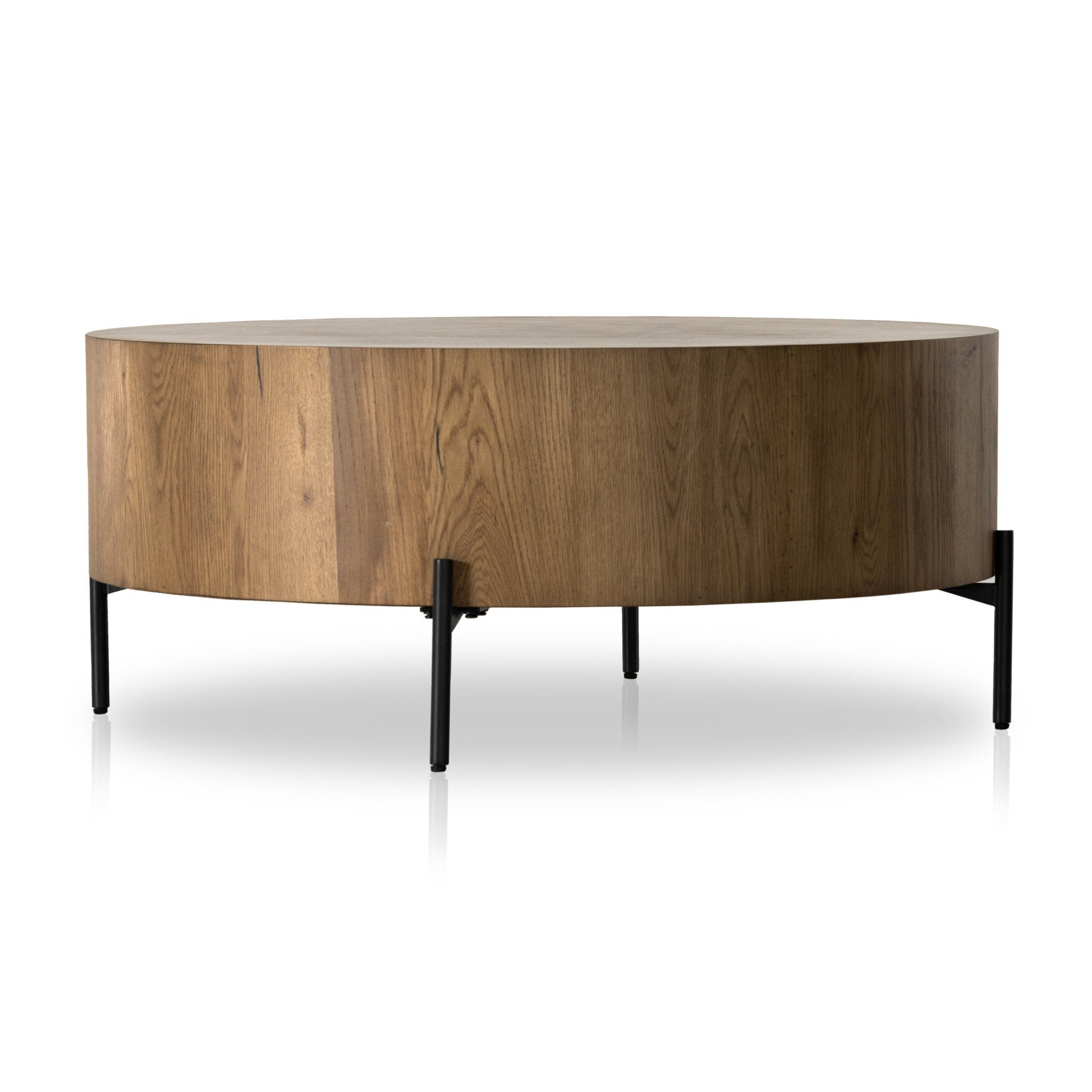 Four Hands Eaton Drum Coffee Table — Amber Oak Resin-Dark Gunmetal