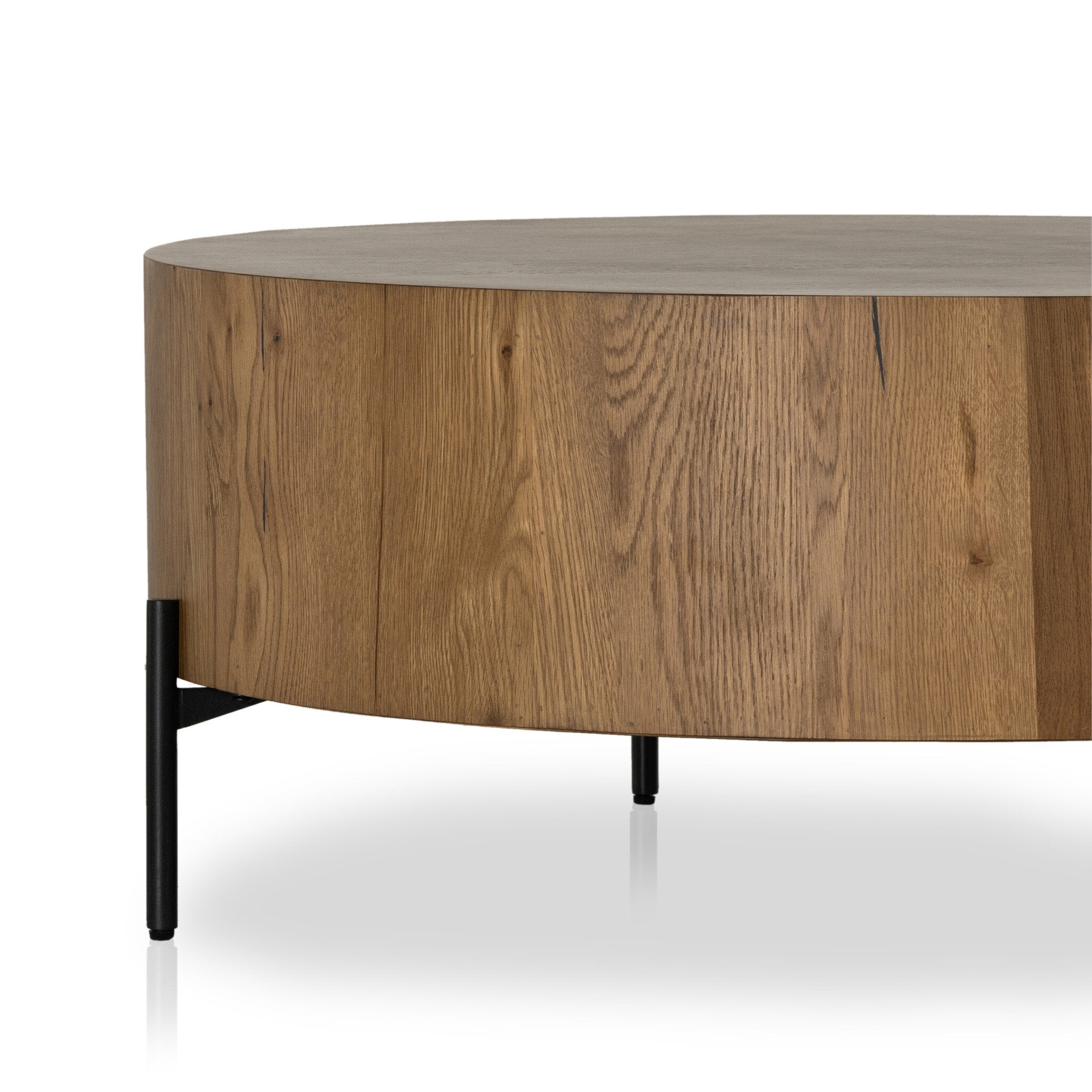 Four Hands Eaton Drum Coffee Table — Amber Oak Resin-Dark Gunmetal