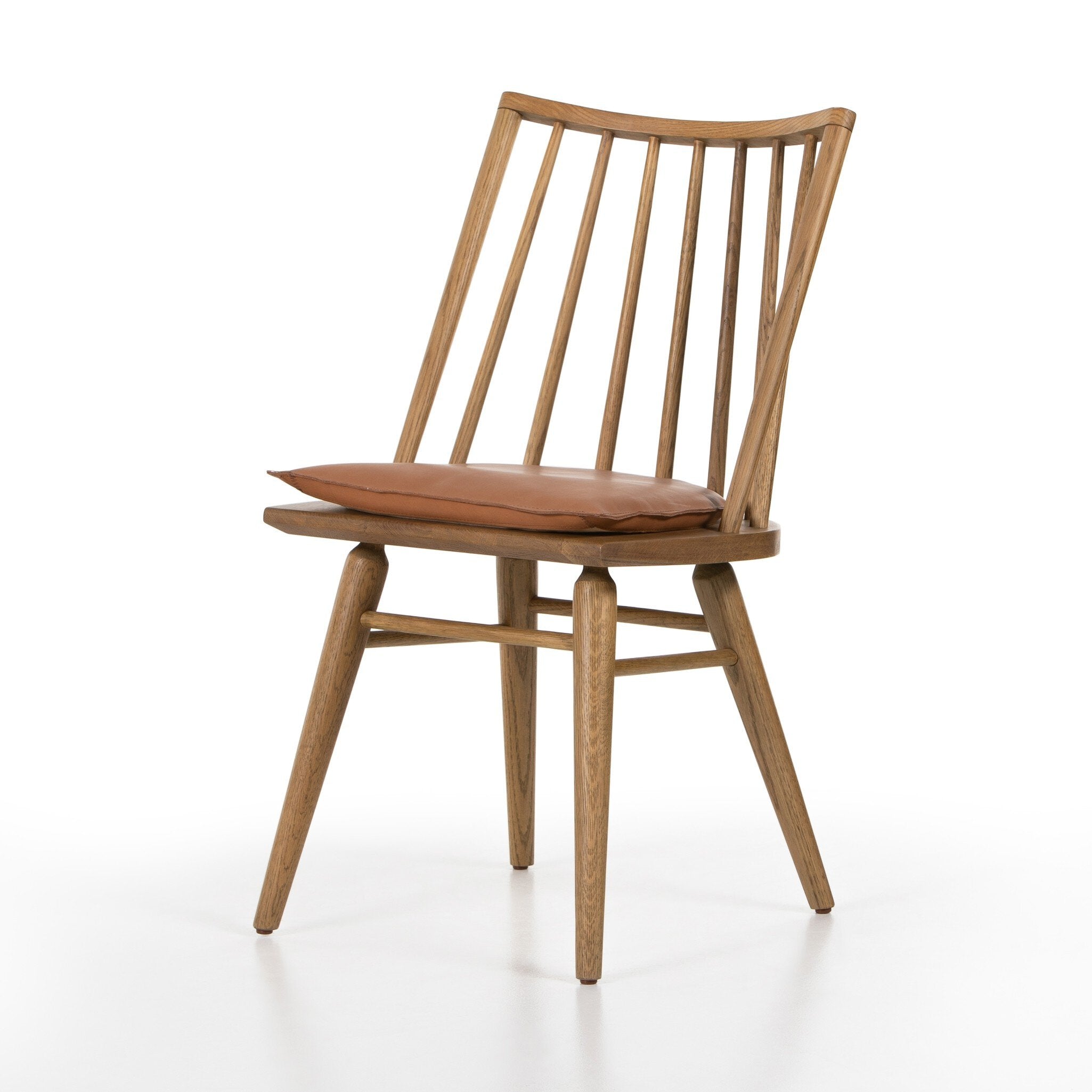 Four Hands Lewis Windsor Chair — Sandy Oak-Whiskey Saddle-Ivory Backing