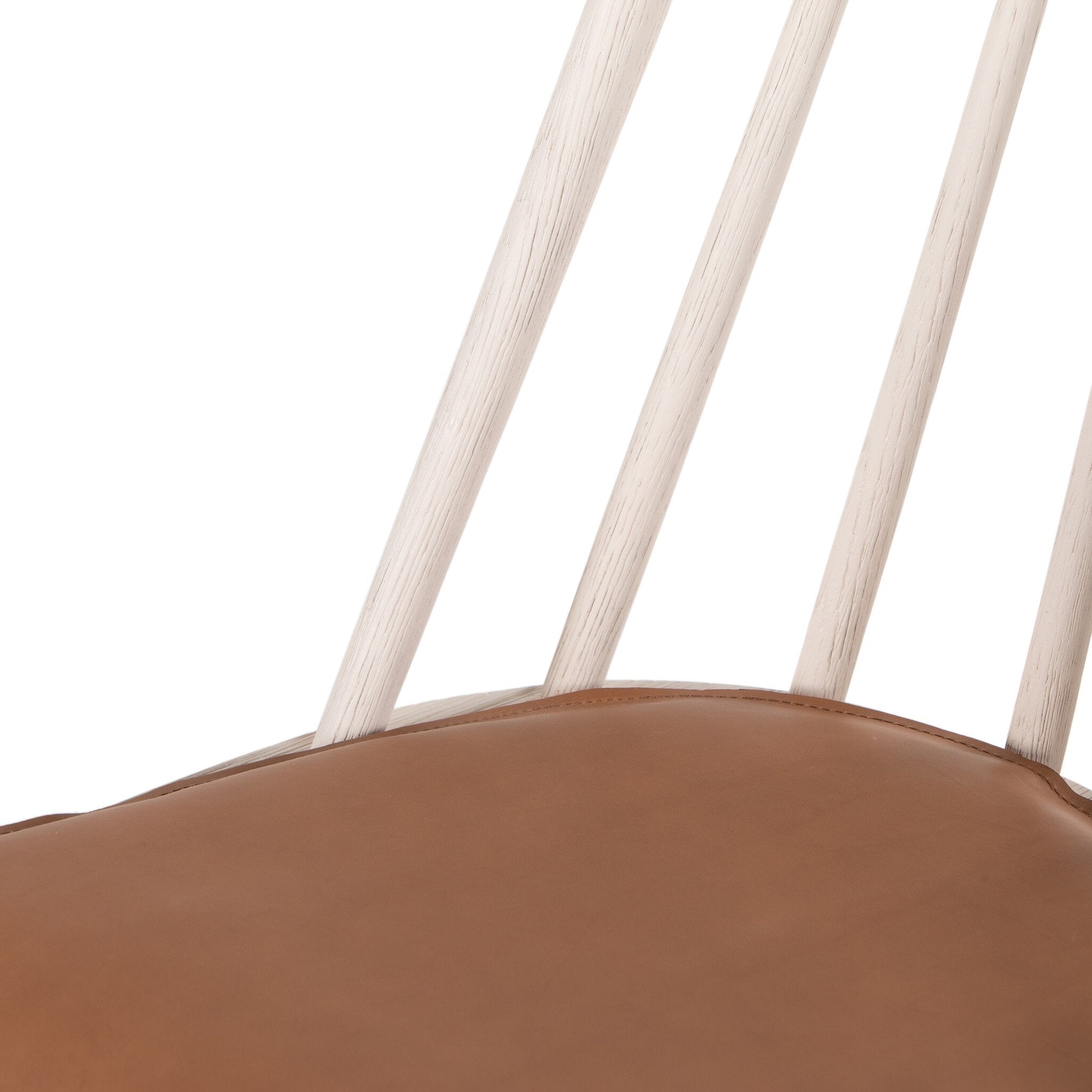 Four Hands Lewis Windsor Chair — Off White Oak Solid-Whiskey Saddle-Ivory Backing