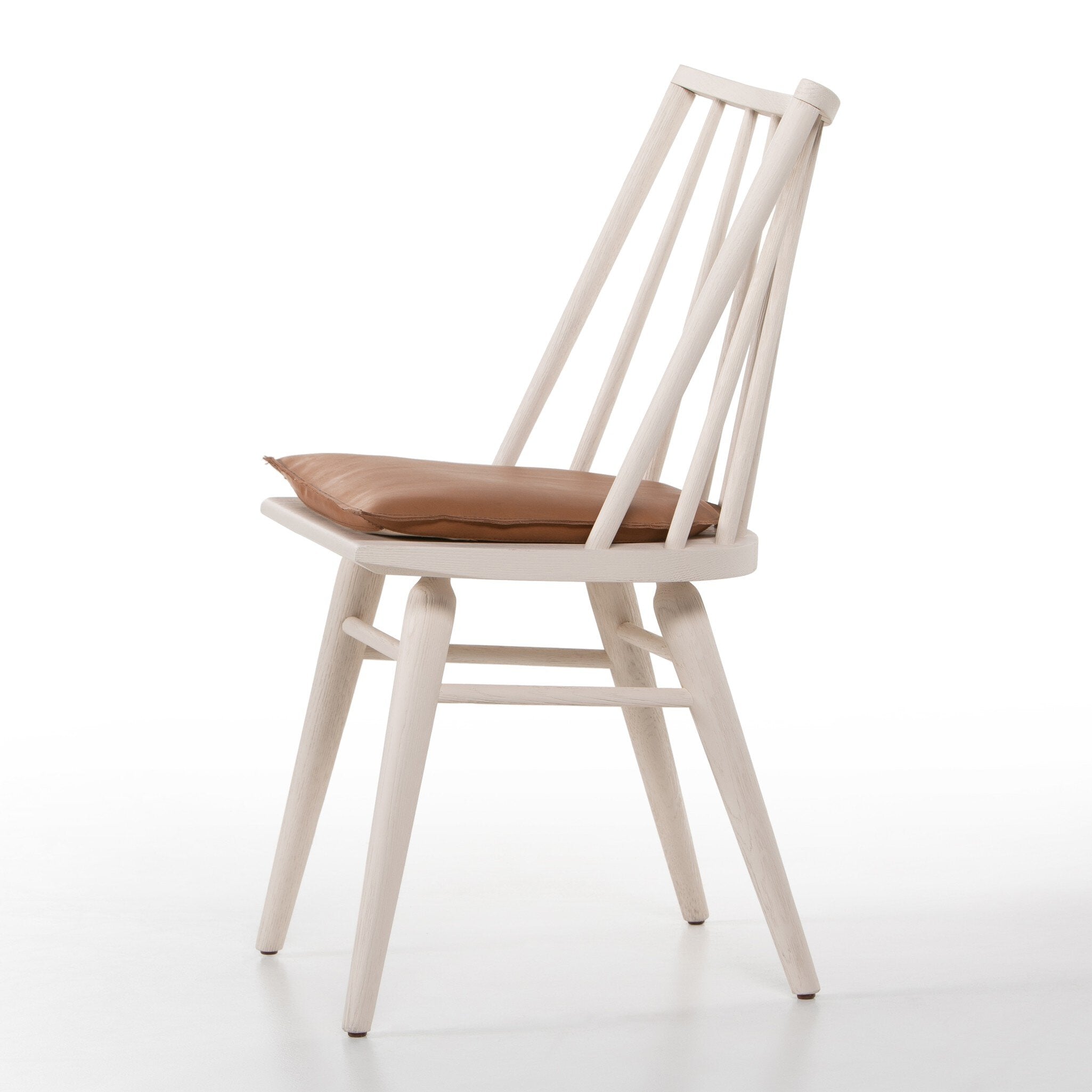 Four Hands Lewis Windsor Chair — Off White Oak Solid-Whiskey Saddle-Ivory Backing