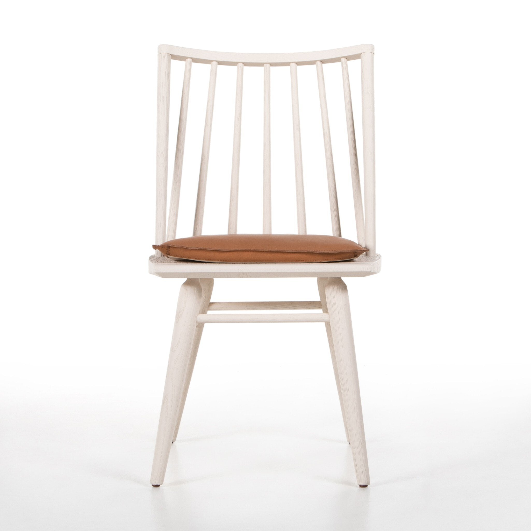 Four Hands Lewis Windsor Chair — Off White Oak Solid-Whiskey Saddle-Ivory Backing
